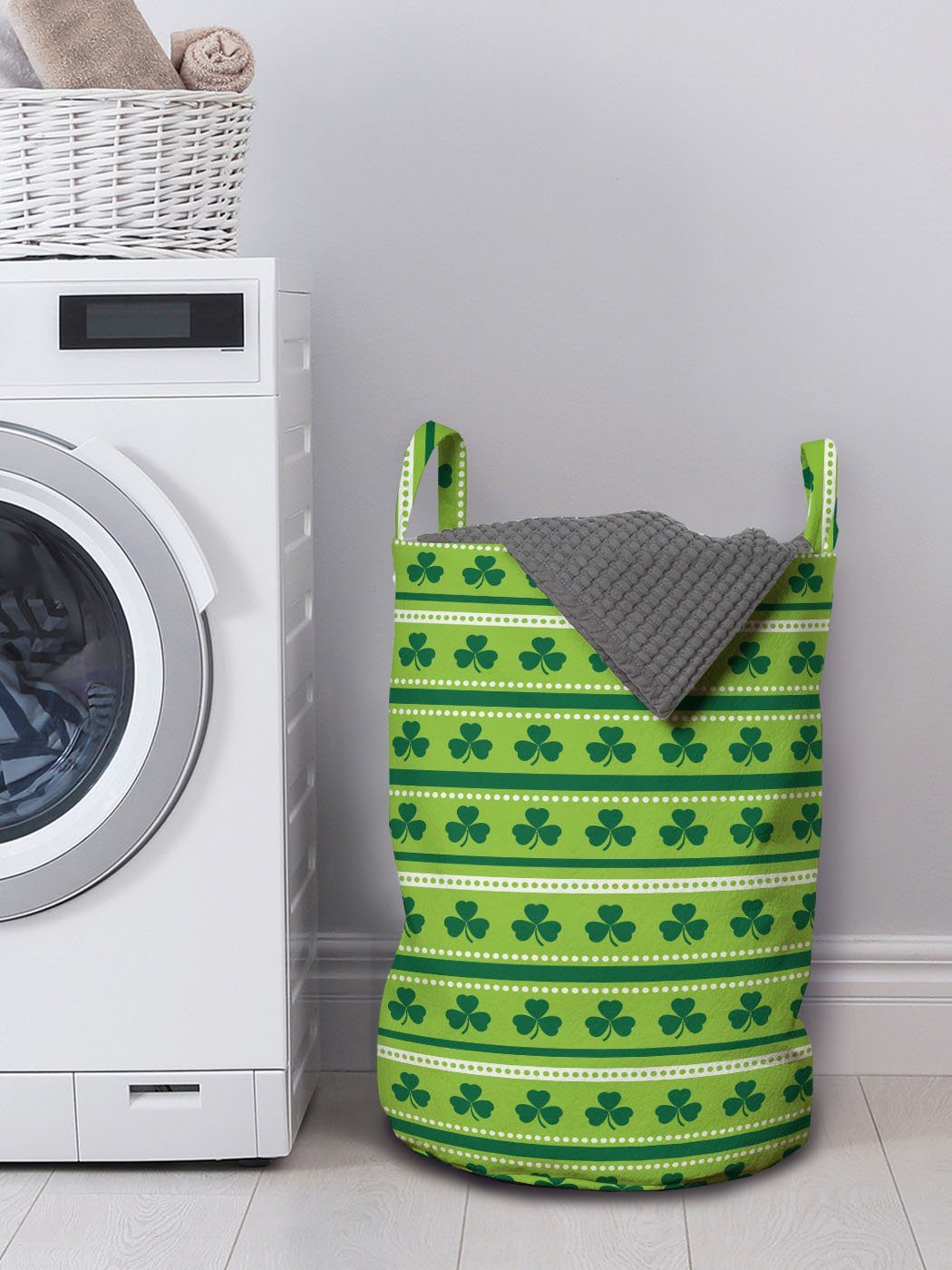 Wäschesäckchen irische mit Kleeblätter Kordelzugverschluss Griffen Traditionelle Wäschekorb Abakuhaus für Waschsalons, Grün