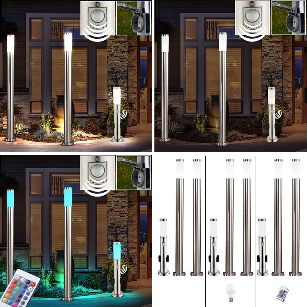 etc-shop LED Außen-Stehlampe, 3er Außen Fernbedienung Steh RGB Set Leuchten LED