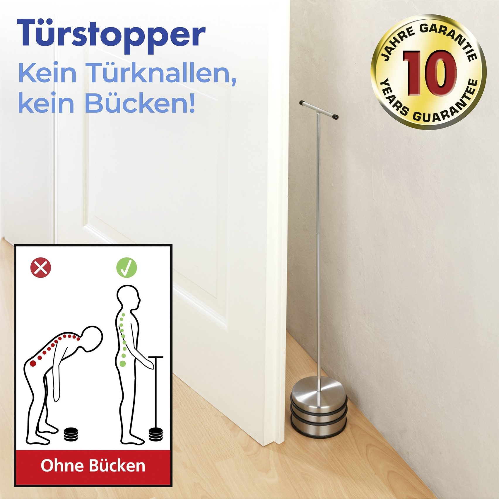 WENKO Türstopper Modell Big Boy (1 St), Anti-Rutsch-Unterseite, praktische Griffstange, robust und langlebig