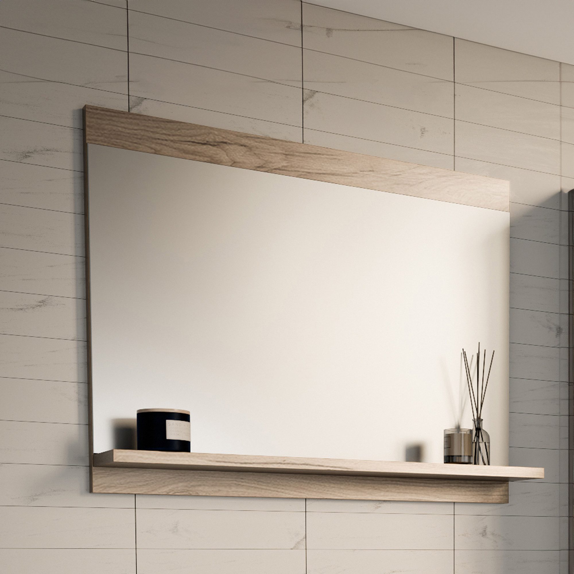 en.casa Badspiegel, »Krildihana« mit Ablage 60 x 50 x 12 cm Eicheoptik