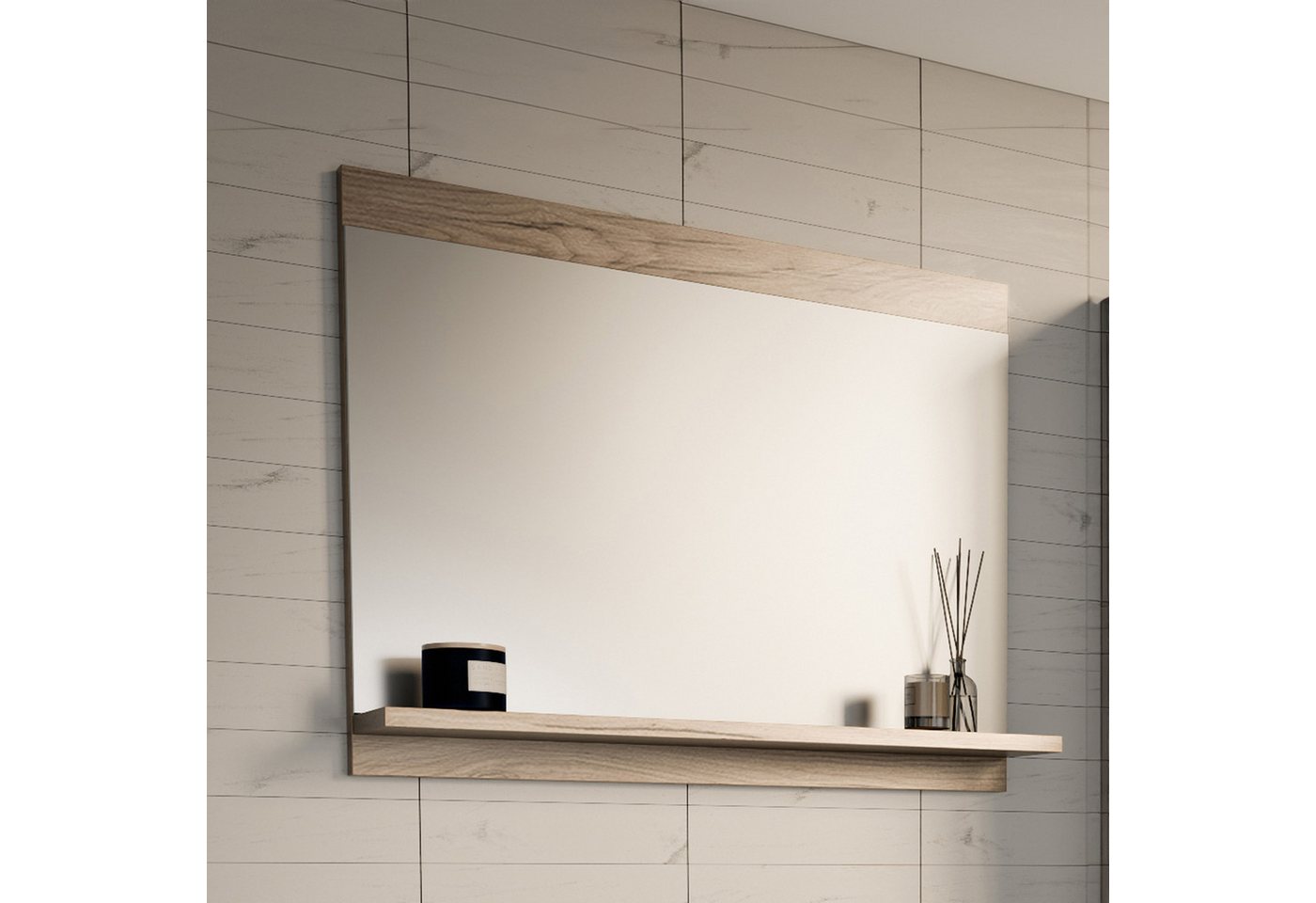 en.casa Badspiegel, »Krildihana« mit Ablage 60 x 50 x 12 cm Eicheoptik