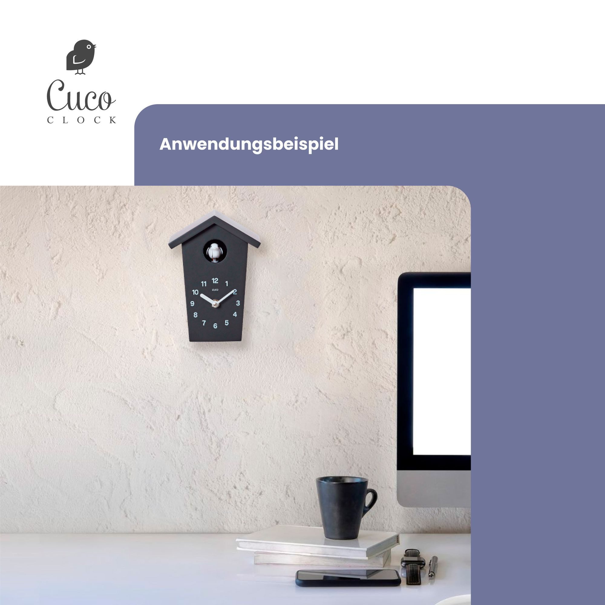 Cuco Clock Wanduhr Mini Kuckucksuhr HOCHHAUS, Wanduhr, Moderne Schwarzwalduhr (17,0 × 12,4 × 9,0cm, mit Nachtruhefunktion, Kuckucksruf, Quarzuhrwerk) – Bild 5 von 5