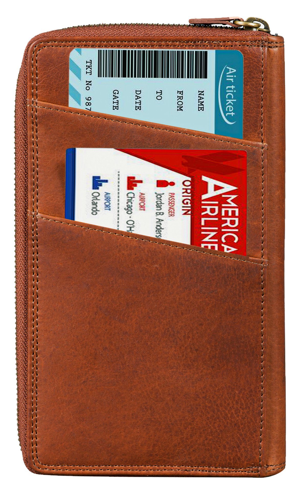 Geldbörse, Organizer Reisebrieftasche RFID Echt RFID-Schutz Dokumententasche Brieftasche Münzfach Kartenfächer Reißverschlussfach Leder Benthill