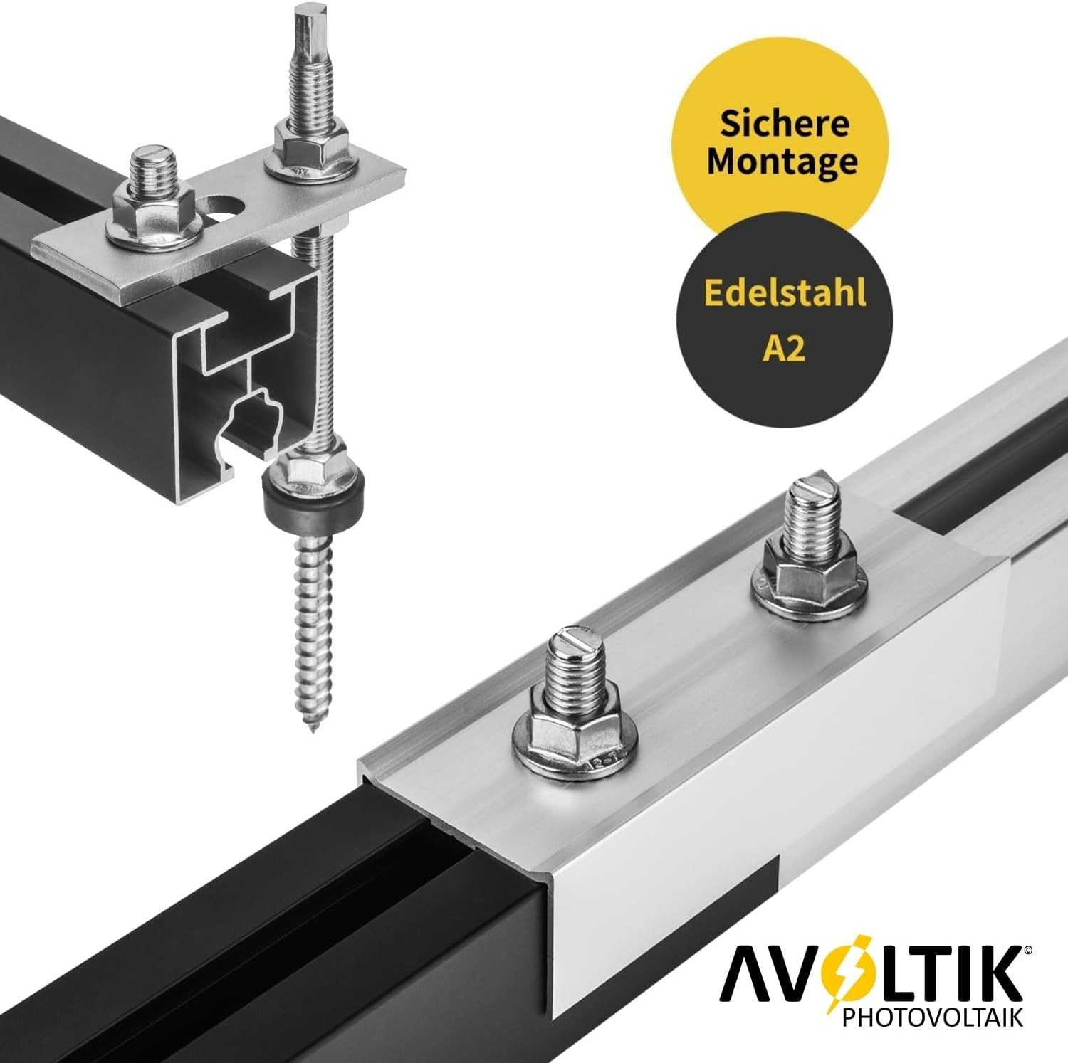 avoltik Solarmodul-Halterung Hammerkopfschrauben M8 I M10 mit Flanschmuttern Edelstahl A2 Solar, (10, 20 oder 50er Set Hammerkopfschrauben mit Flanschmuttern in M8 20mm, M8 25mm, M10 25mm oder M10 30mm, 10-tlg., 10/20/50er Set Hammerkopfschrauben M8/M10 mit Flanschmuttern, Farbe silber)