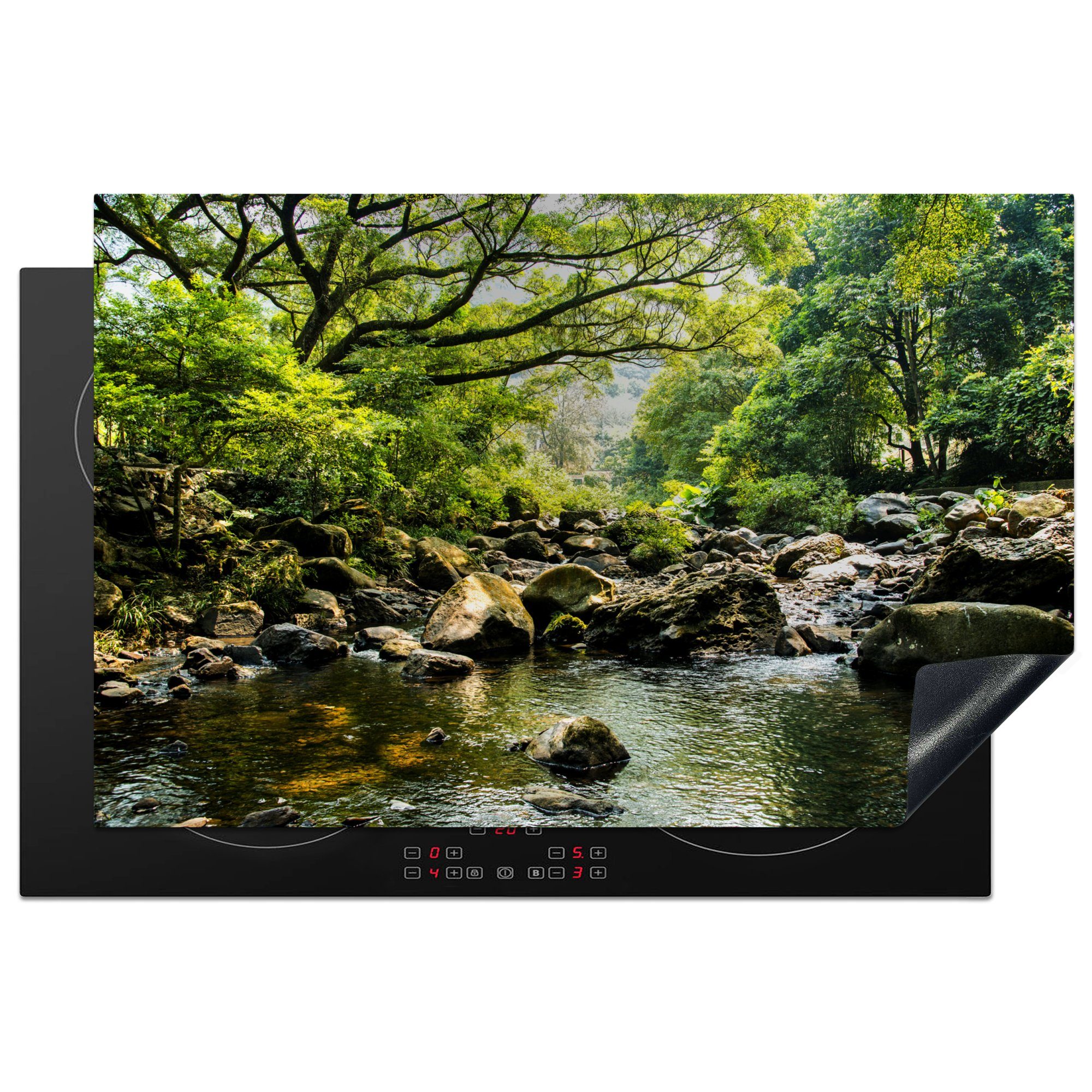 MuchoWow Herdblende-/Abdeckplatte Wasser im Wald bei Guangzhou, Vinyl, (1 tlg), 81x52 cm, Induktionskochfeld Schutz für die küche, Ceranfeldabdeckung