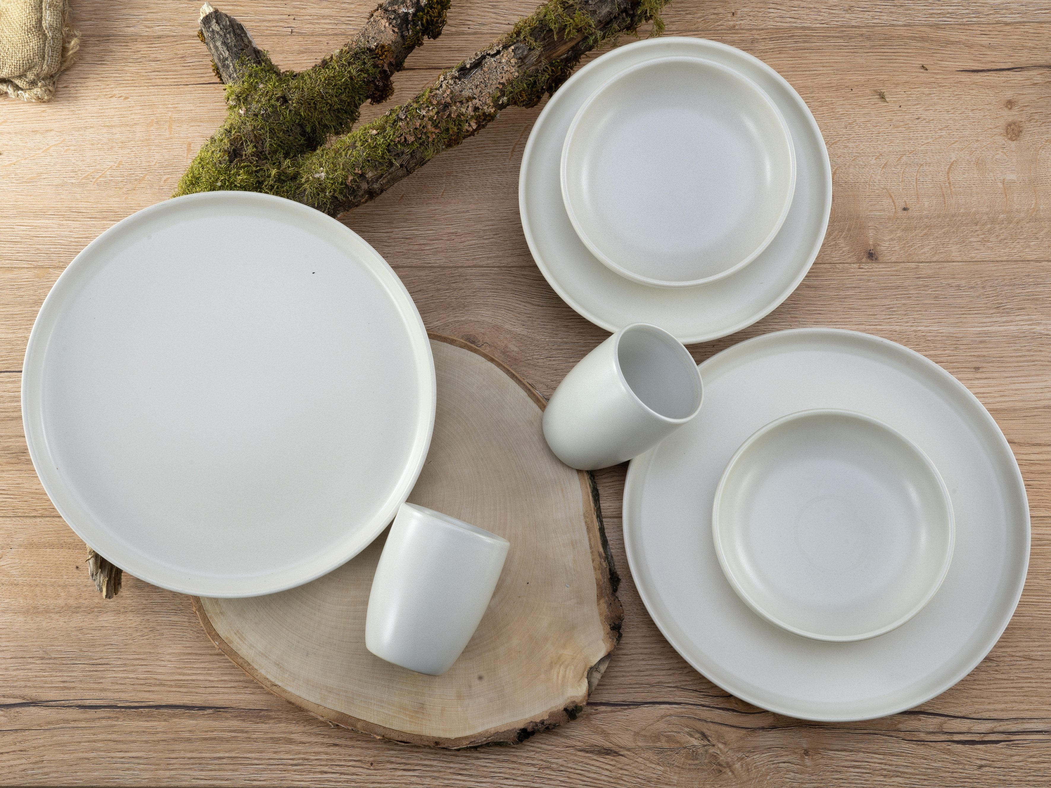CreaTable Kombiservice Uno (16-tlg), 4 Personen, Steinzeug, seidenmatte Oberfläche, jedes Stück ein Unikat