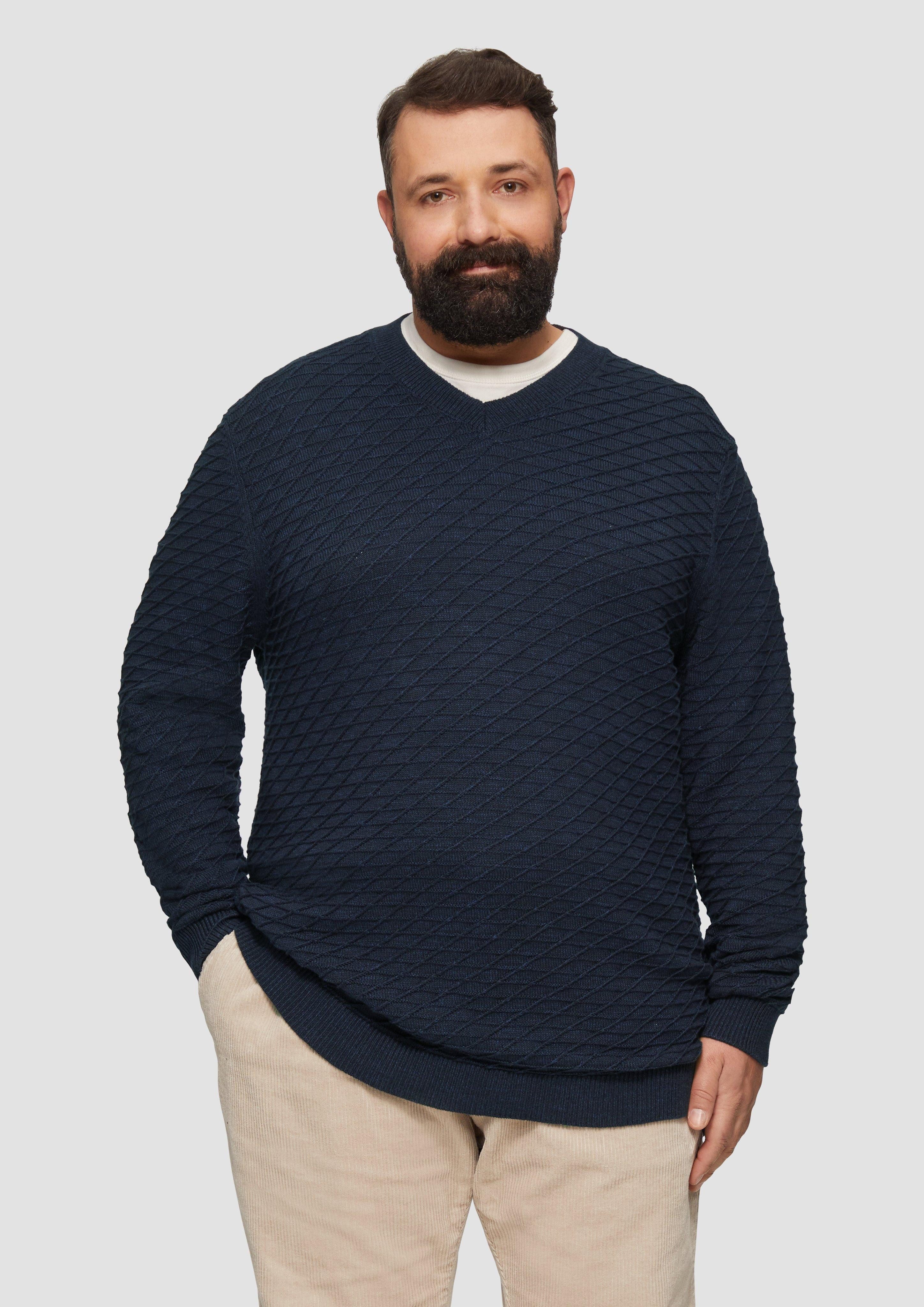 Strickpullover Strukturierter Pullover mit V-Ausschnitt