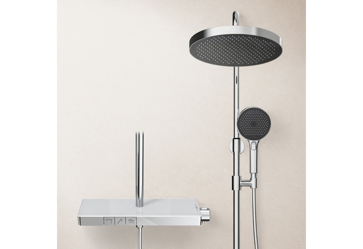 Thumbnail - EMKE Duschsystem 38℃ Thermostat Duschset mit 40cm Thermostatische Platt mit Kopfbrause, Höhe 83 cm, 3 Strahlart(en), Bra...