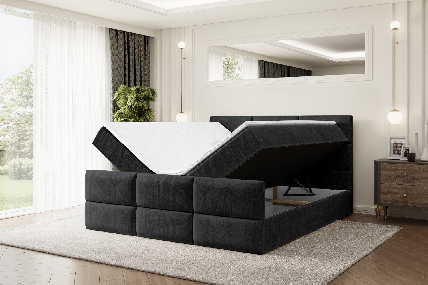 ALTDECOR Boxbett OHIO-Z (Multipocket-Matratze H4, H3 Matratze Bonellfederung, Topper, Kopfteil), Doppelbett mit Fußteil