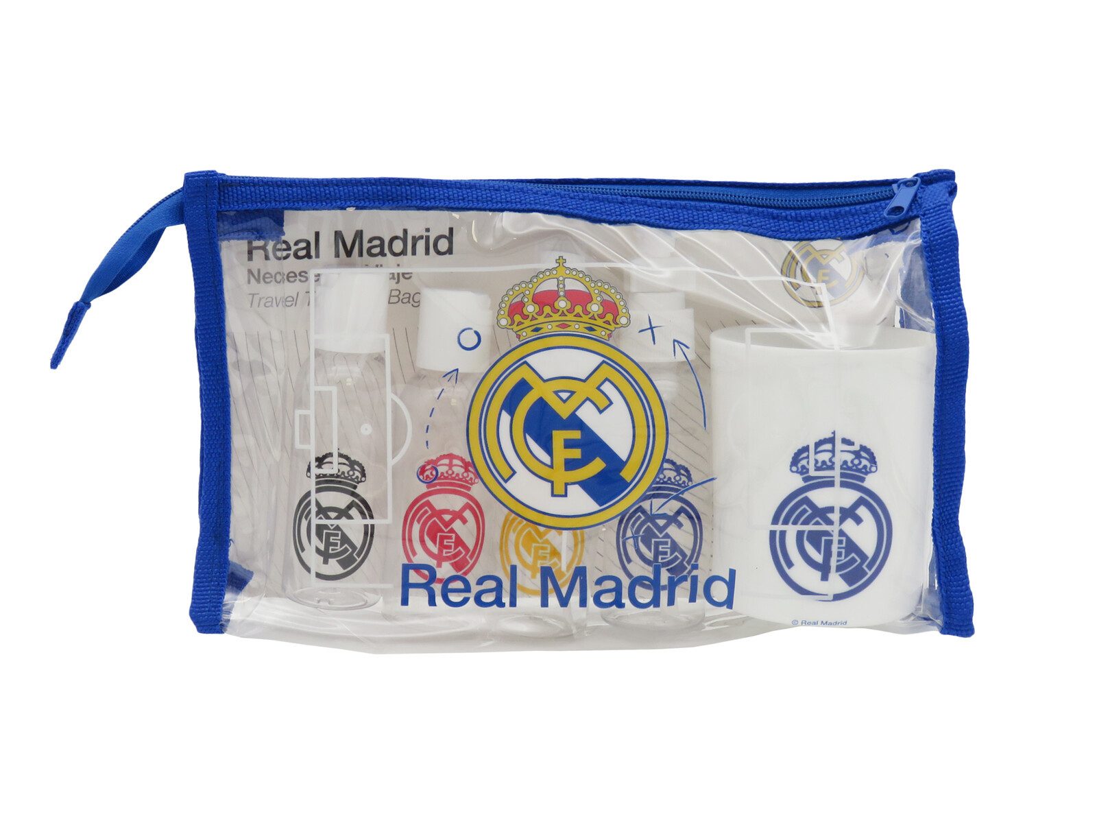 Real Madrid Kulturbeutel Reise Kulturbeutel Set mit 4 Flaschen Dispenser und Becher 200 ml