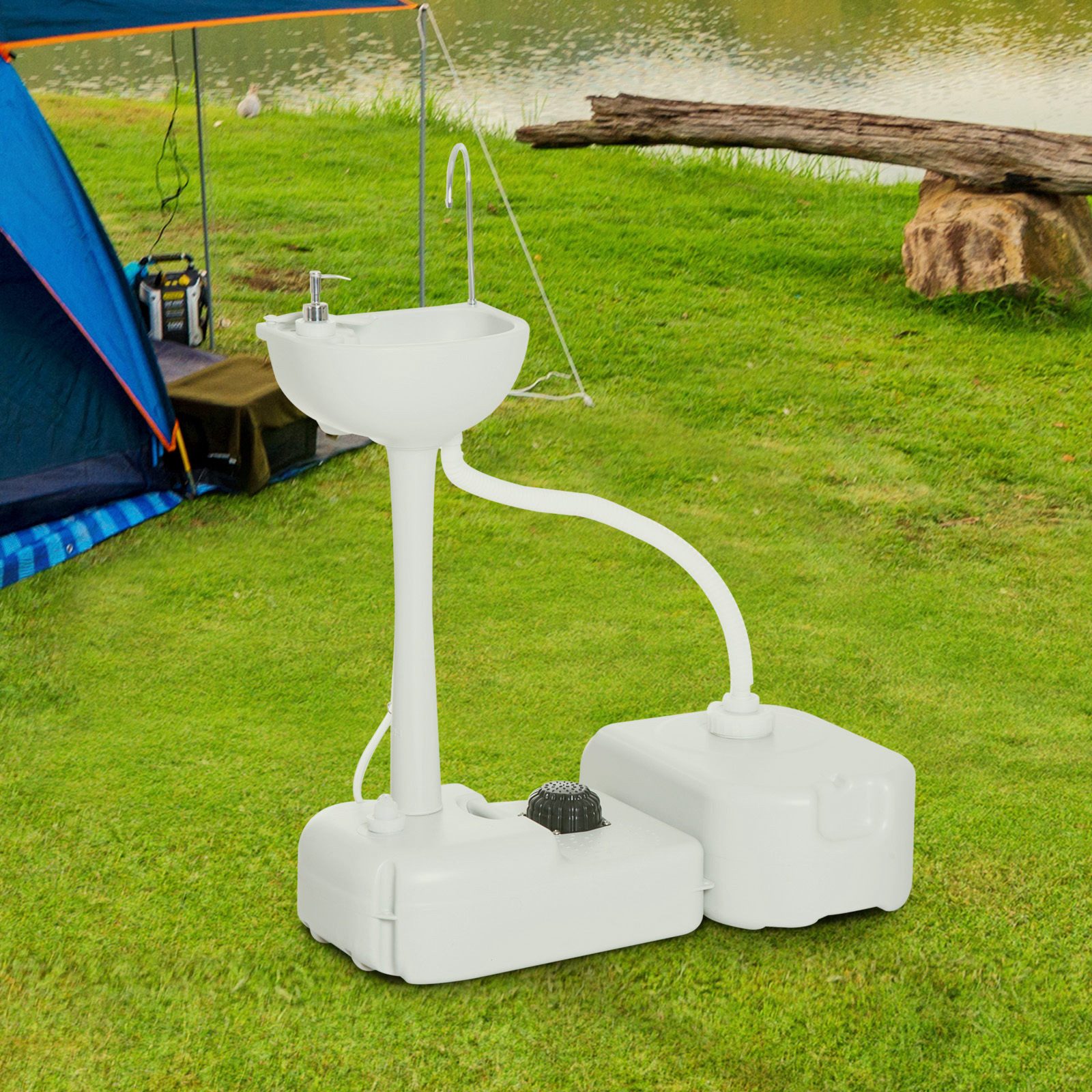 CHICFURN Waschbecken Mobile Camping-Handwaschstation mit 17L Wassertank (Packung, 1-St., Mit Abwasserbehälter und Seifenspender für den Outdoor-Einsatz), 83 x 50 x 103 cm, HDPE, Hellgrau