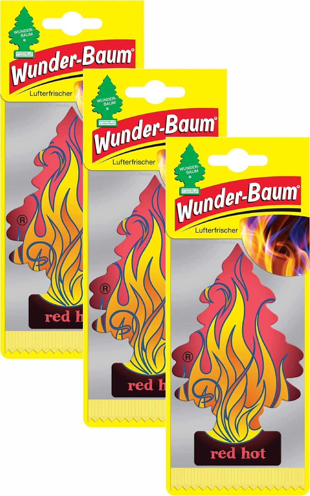 Kunstbaum Red Hot 3er Duftbäumchen Wunderbaum 3 Set Lufterfrischer, Wunder-Baum