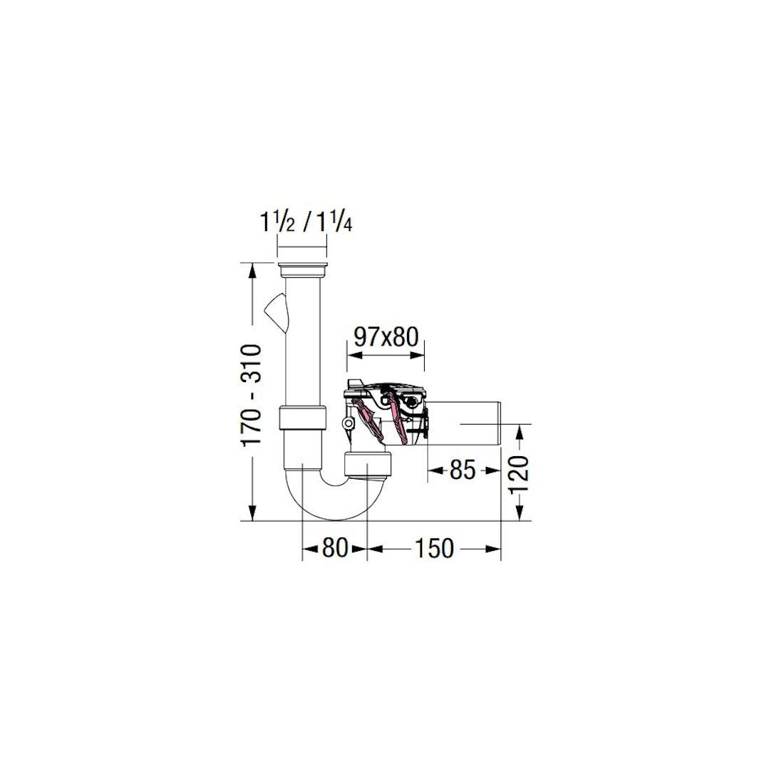 Kessel Siphon Rückstauverschluss Staufix Siphon DN50, mit Anschluss f. Waschmaschine