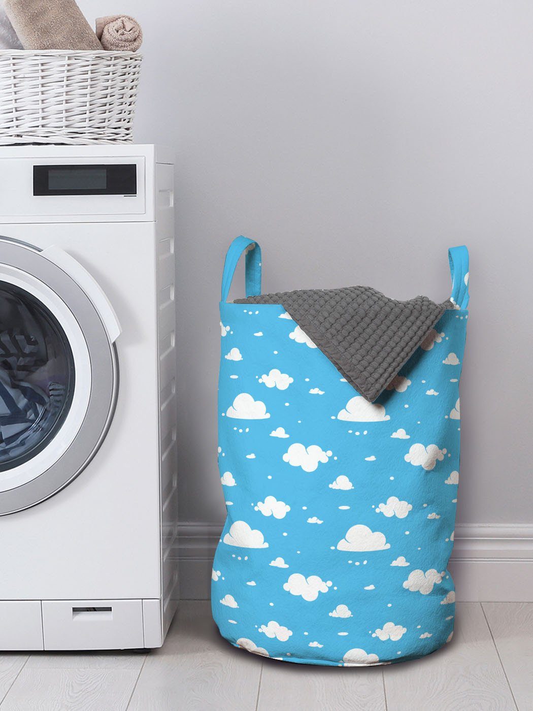 Abakuhaus Wäschesäckchen Wäschekorb mit Kordelzugverschluss Himmelblau Griffen Zeit Clouds für Tag Waschsalons, Fluffy