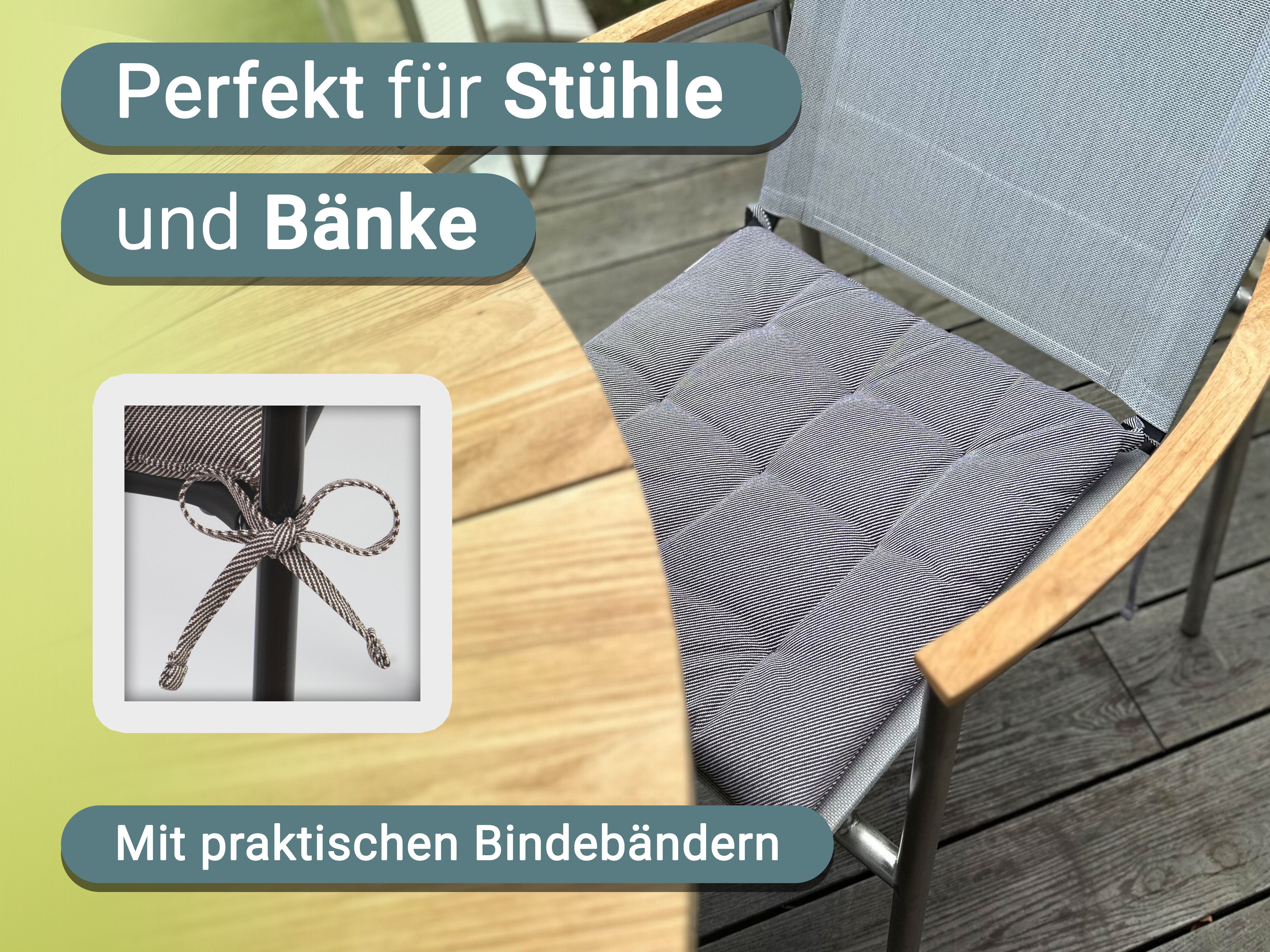 ZOLLNER Stuhlkissen, 40 x 40 x 3 cm, mit Bindebänder, für Indoor und Outdoor