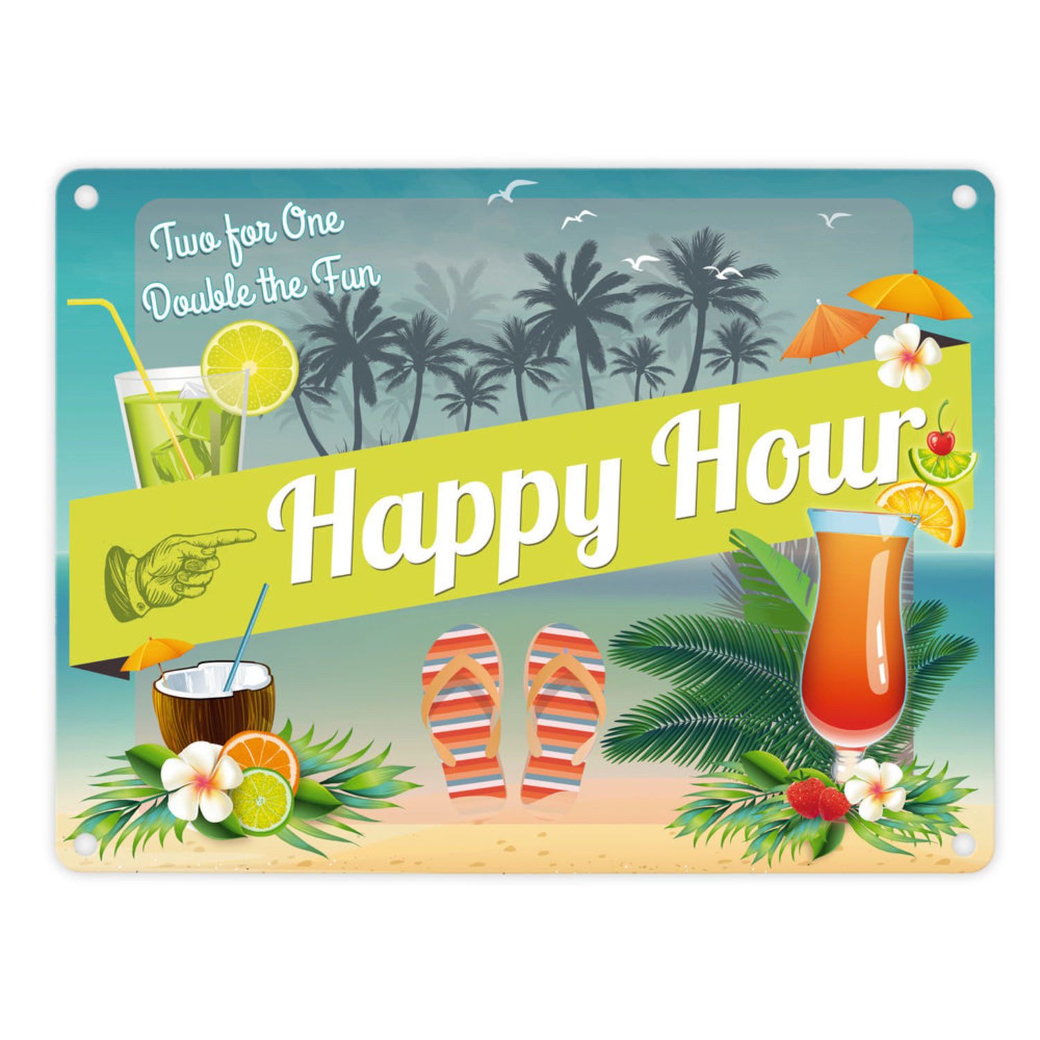Metallschild Happy Hour Schild Blechschild Aluminiumschild Emailleschild