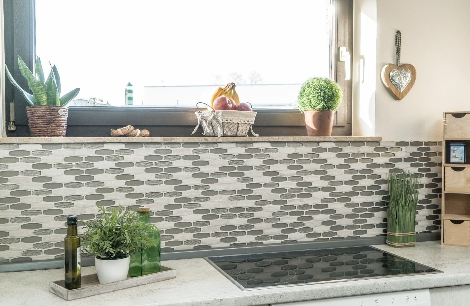 Mosani Mosaikfliesen Glasmosaik Naturstein Mosaik grau glänzend / 10