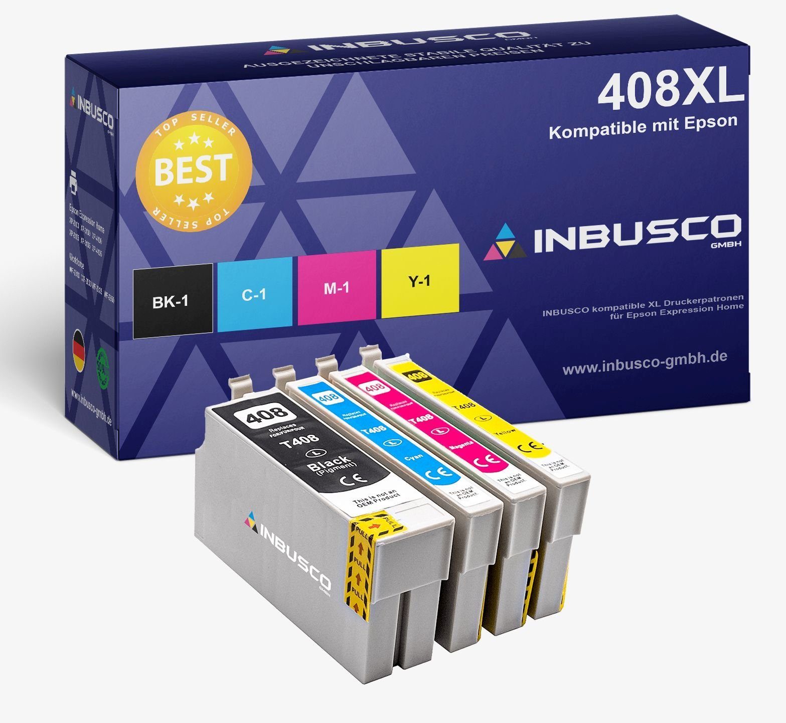 Inbusco 4x Tintenpatronen T408XL kompatibel mit Epson WorkForce Pro : W ... Tintenpatrone