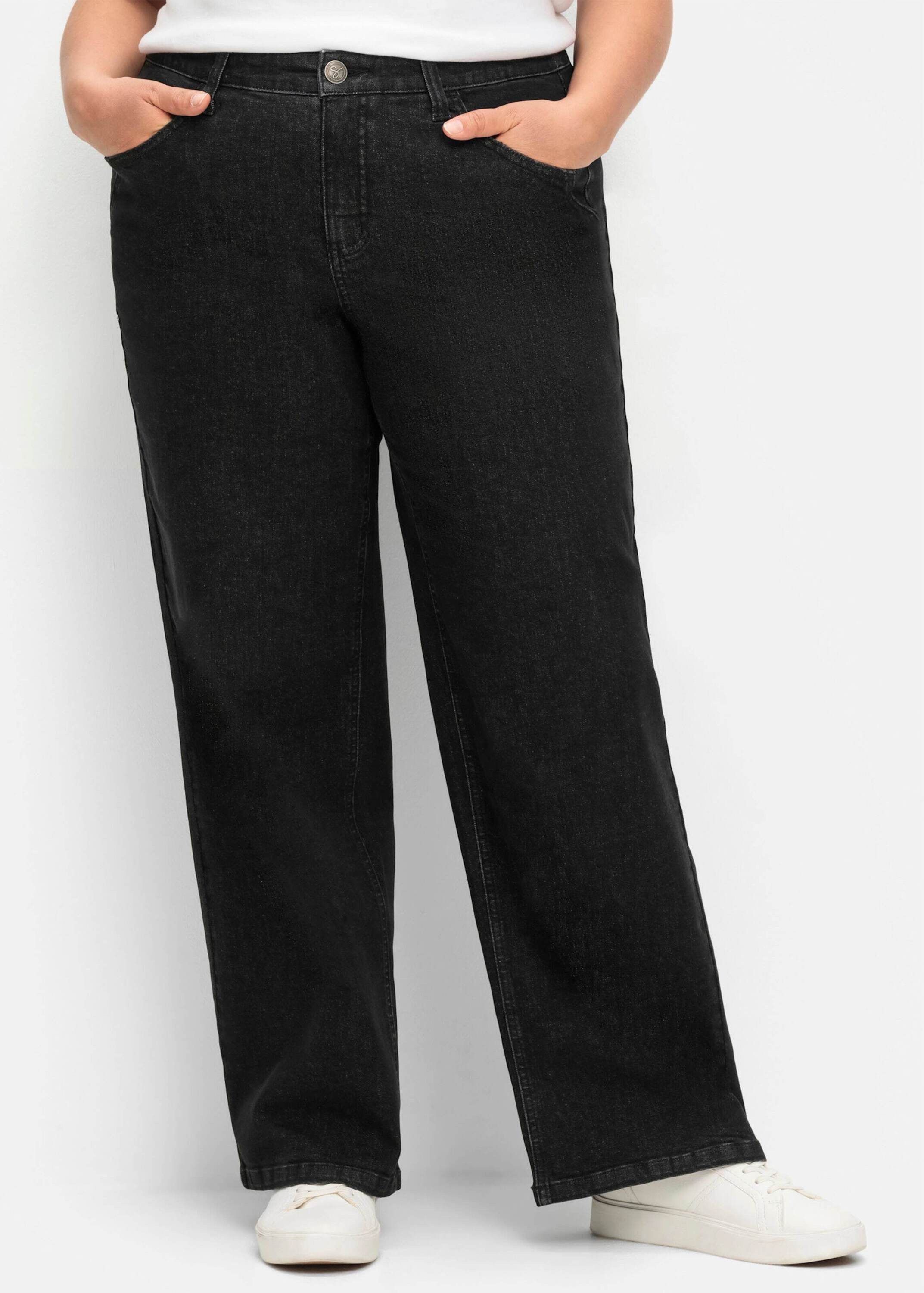 Sheego Bequeme Jeans Weite Jeans ELLA für kräftige Oberschenkel und Waden