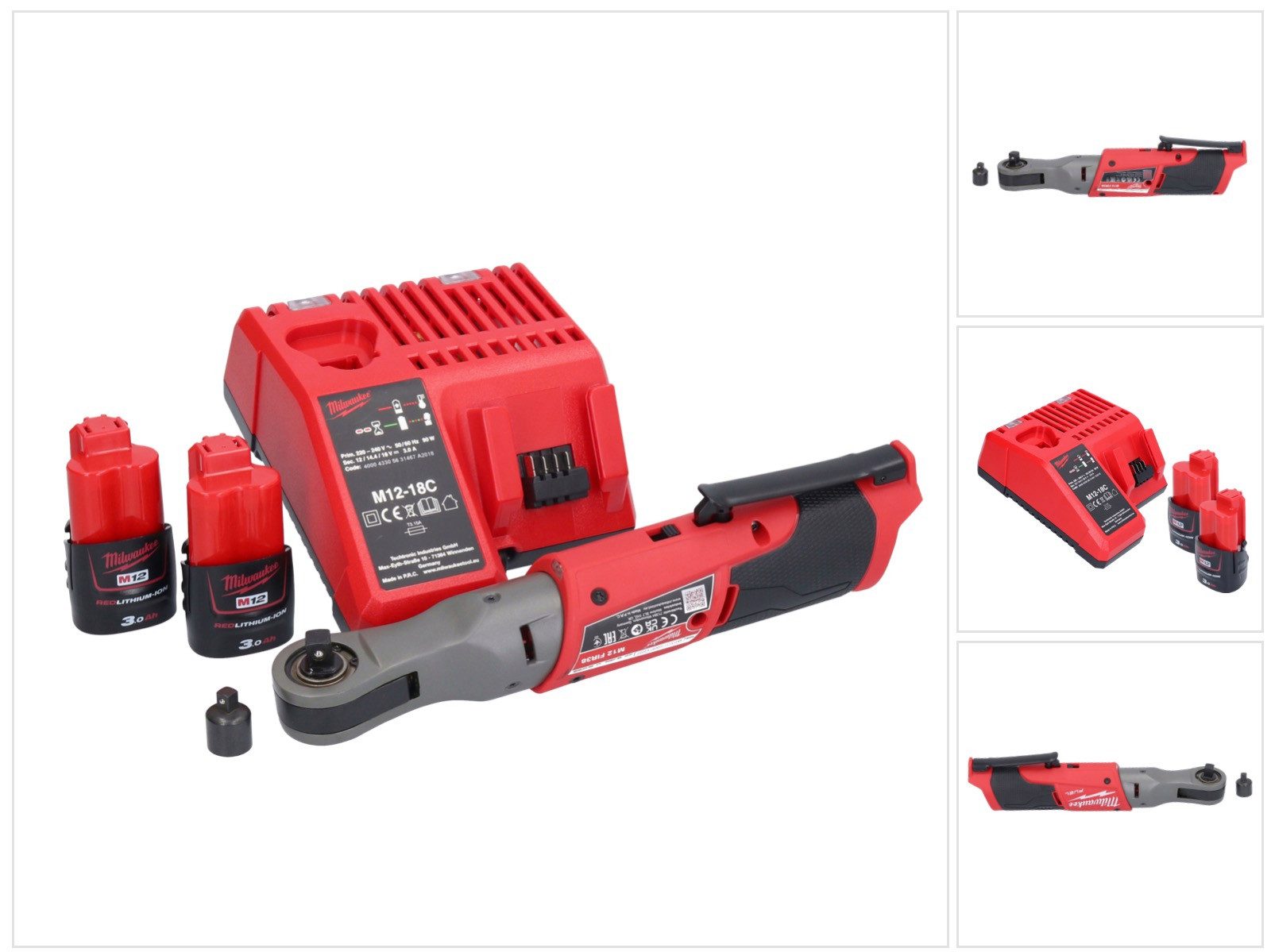 Milwaukee Umschaltknarre M12 FIR38-302 Akku Ratsche 12 V 75 Nm 3/8" 1/4" + 2x Akku 3,0 Ah + La