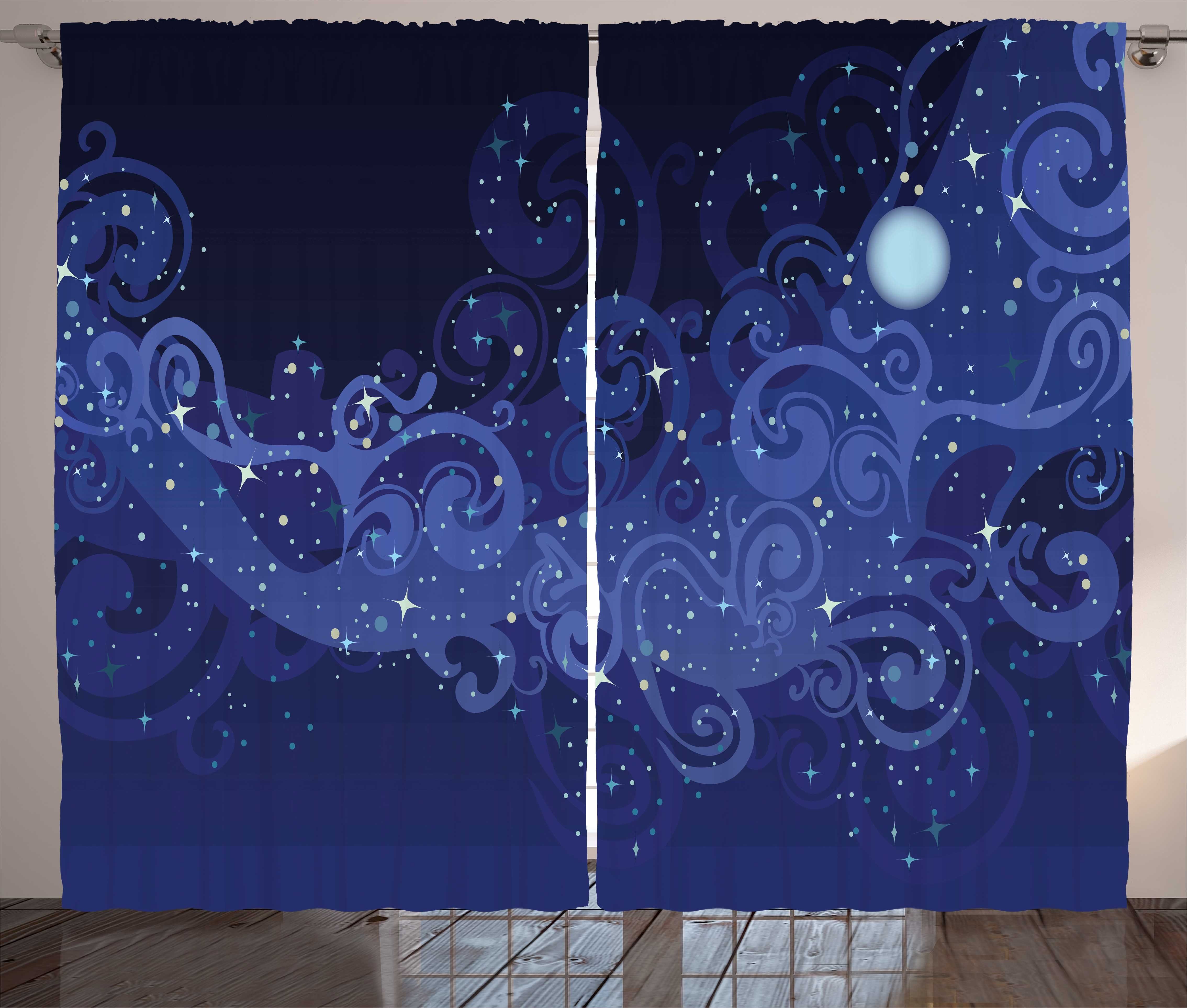 Gardine Schlafzimmer Kräuselband Vorhang mit Schlaufen und Haken, Abakuhaus, Zauber Abstrakt Sternennacht Mond