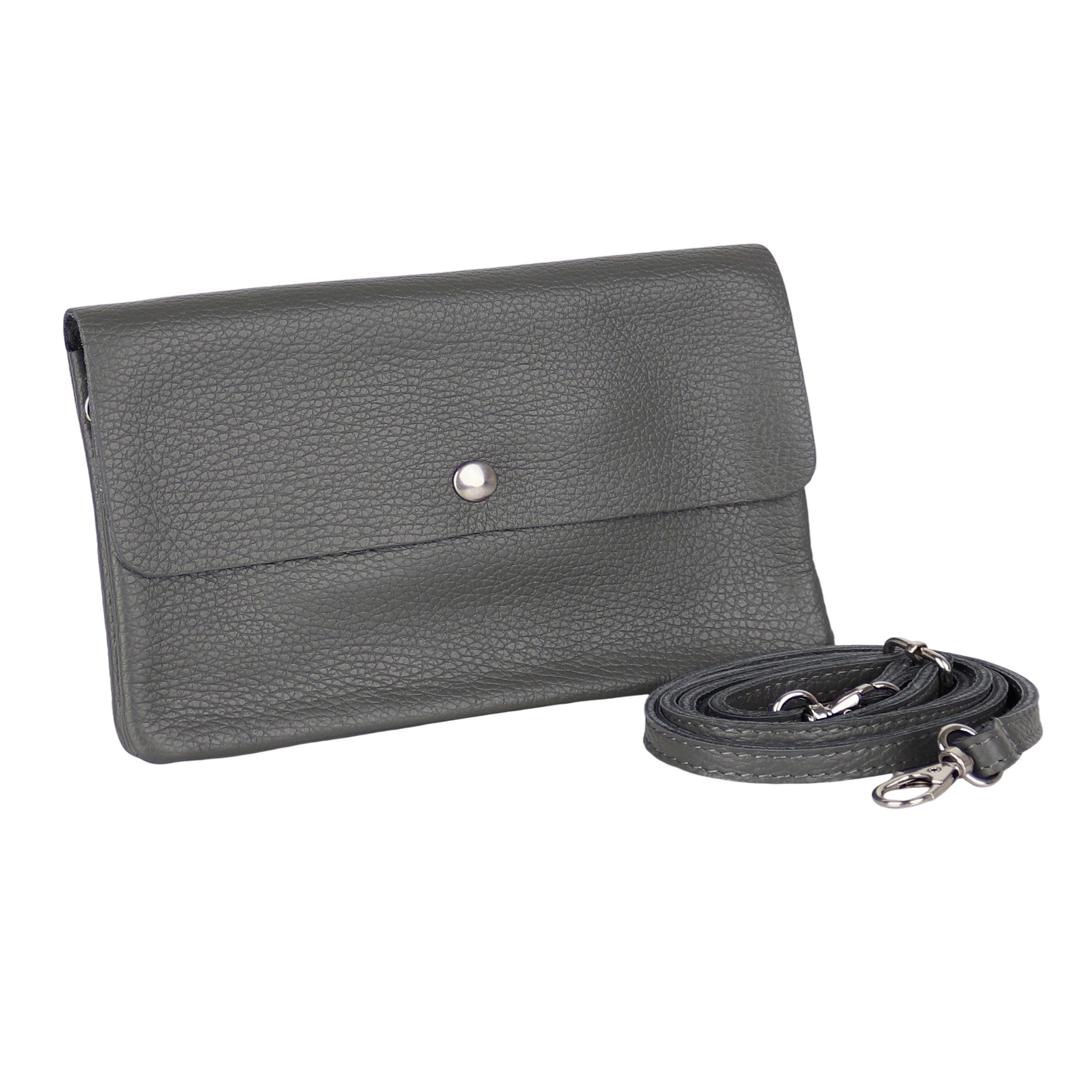 MIRROSI Clutch Damen, Crossbody Bag, Echtleder made in Italy ca.20x12x2cm (Leopard Leo Muster und Unifarbe), Umhängetasche, Schultertasche für jeden Anlass