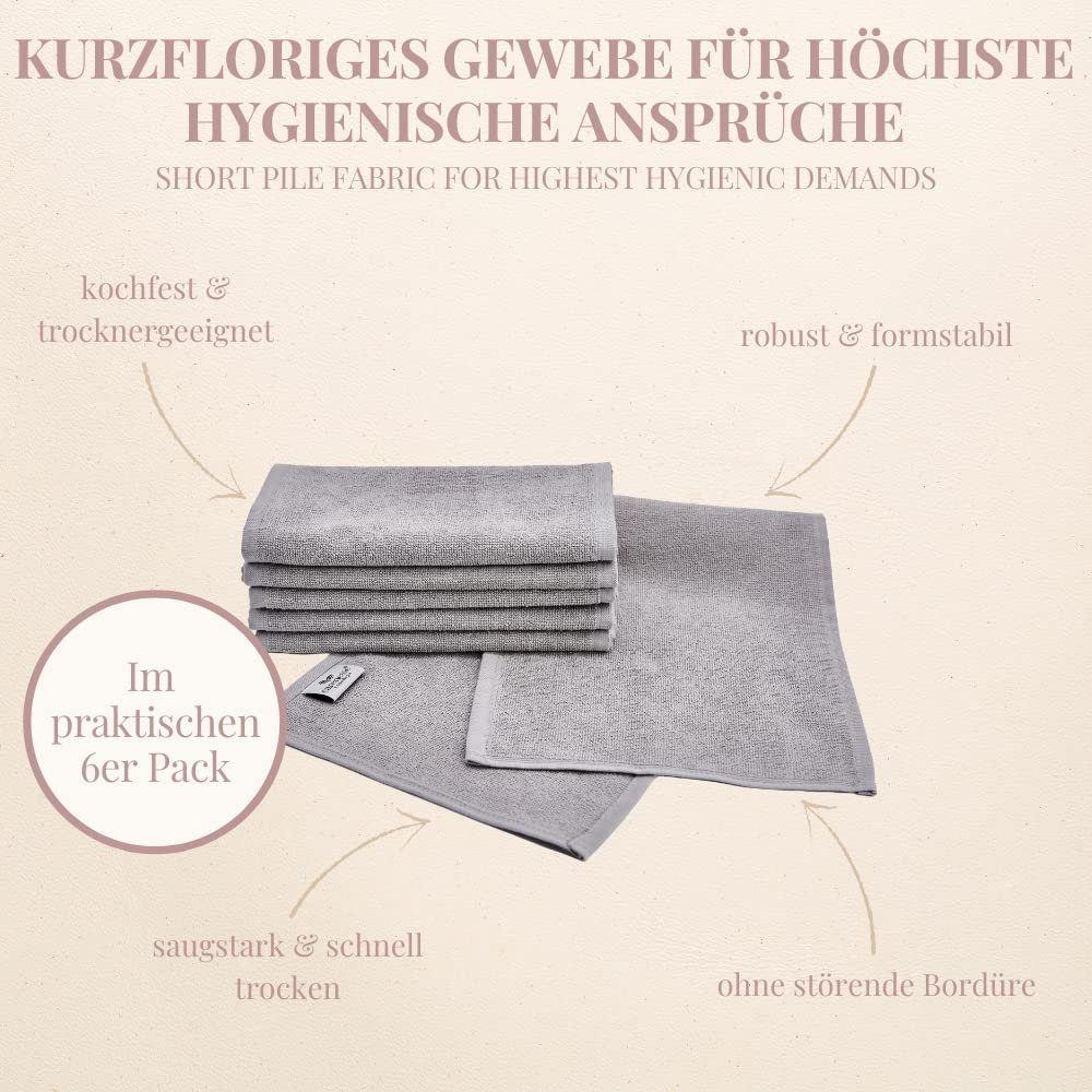 Hygienische & grau 22x70 Baumwolle, 100% Gästehandtücher Baumwolle Carenesse perfekter cm Passform, Gesichtstücher Kompressen für in Gesichts Kosmetik 6x mit saugstarke