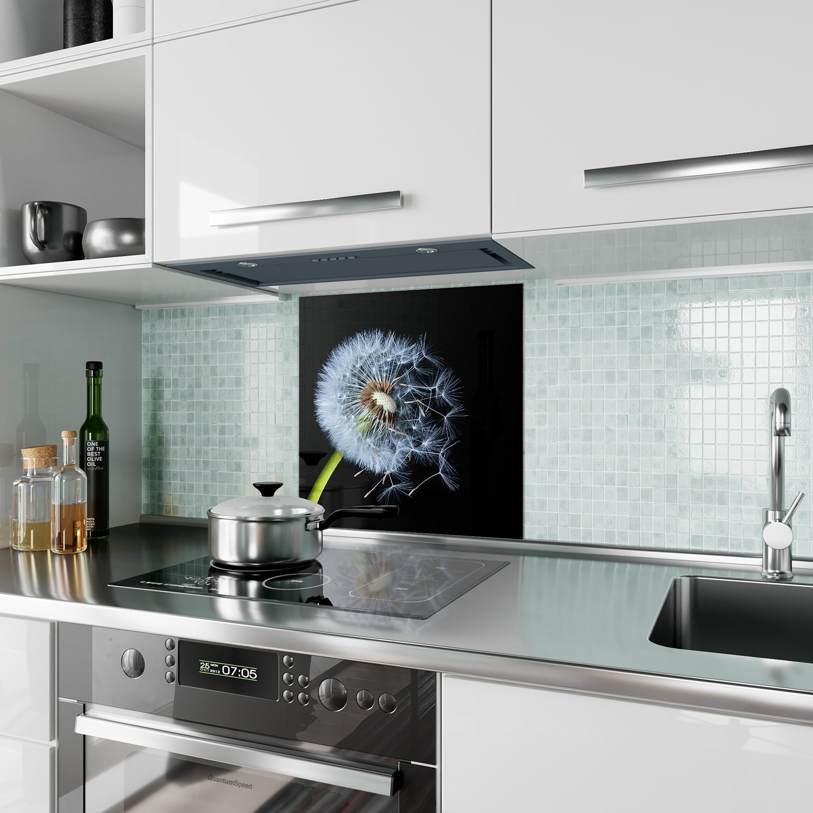 mit dunkel Löwenzahn Glas Motiv Küchenrückwand Küchenrückwand Primedeco Spritzschutz