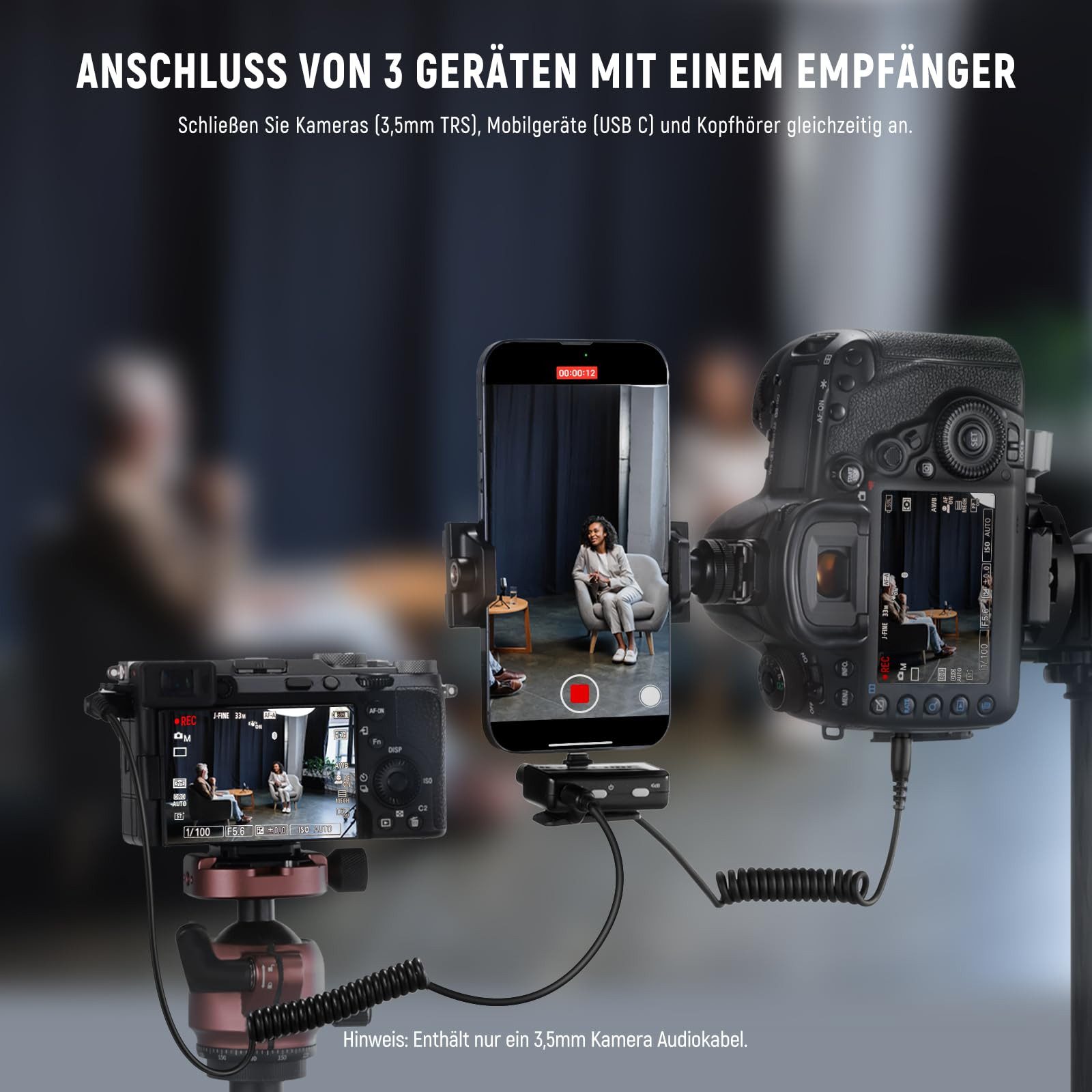 Neewer Mikrofon CM28 kabelloses Lavalier Mikrofonsystem, mit Ladeetui (Packung), 2 Mikrofon Clips, Geräuschunterdrückung, 4GB, 9 Std., für iPhone/PC