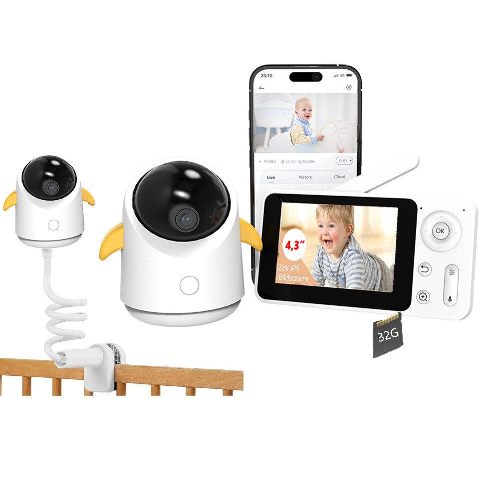 Video-Babyphone 4,3 Zoll WLAN Babyphone Video Babyfon Kamera App-Steuerung 2MP
