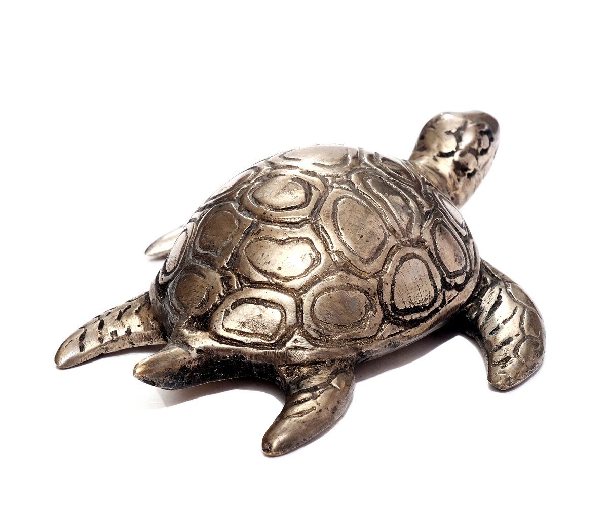 Brillibrum Dekofigur Schildkröte Deko Metallfigur Silber Schildkröten Tierfigur versilbert Skulptur Landschildkröte