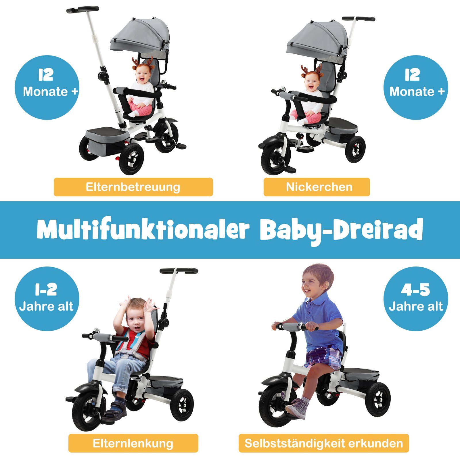 COSTWAY Dreirad, 4 in 1 Kinderwagen günstig online kaufen