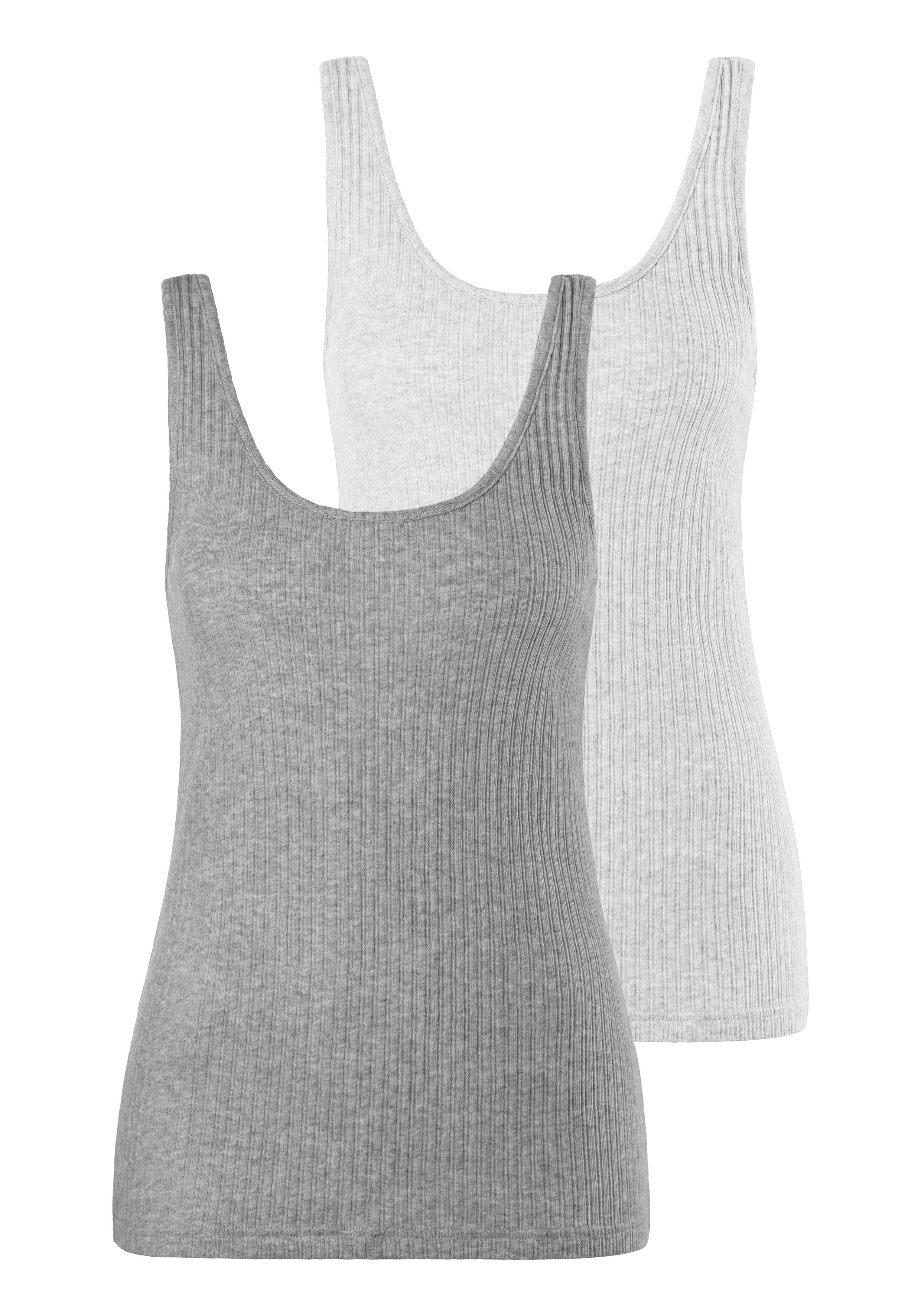LASCANA Unterhemd (Packung, 2-St., 2er-Pack) aus modischer Ripp-Qualität, Tanktop, Unterziehshirt grau-meliert, creme