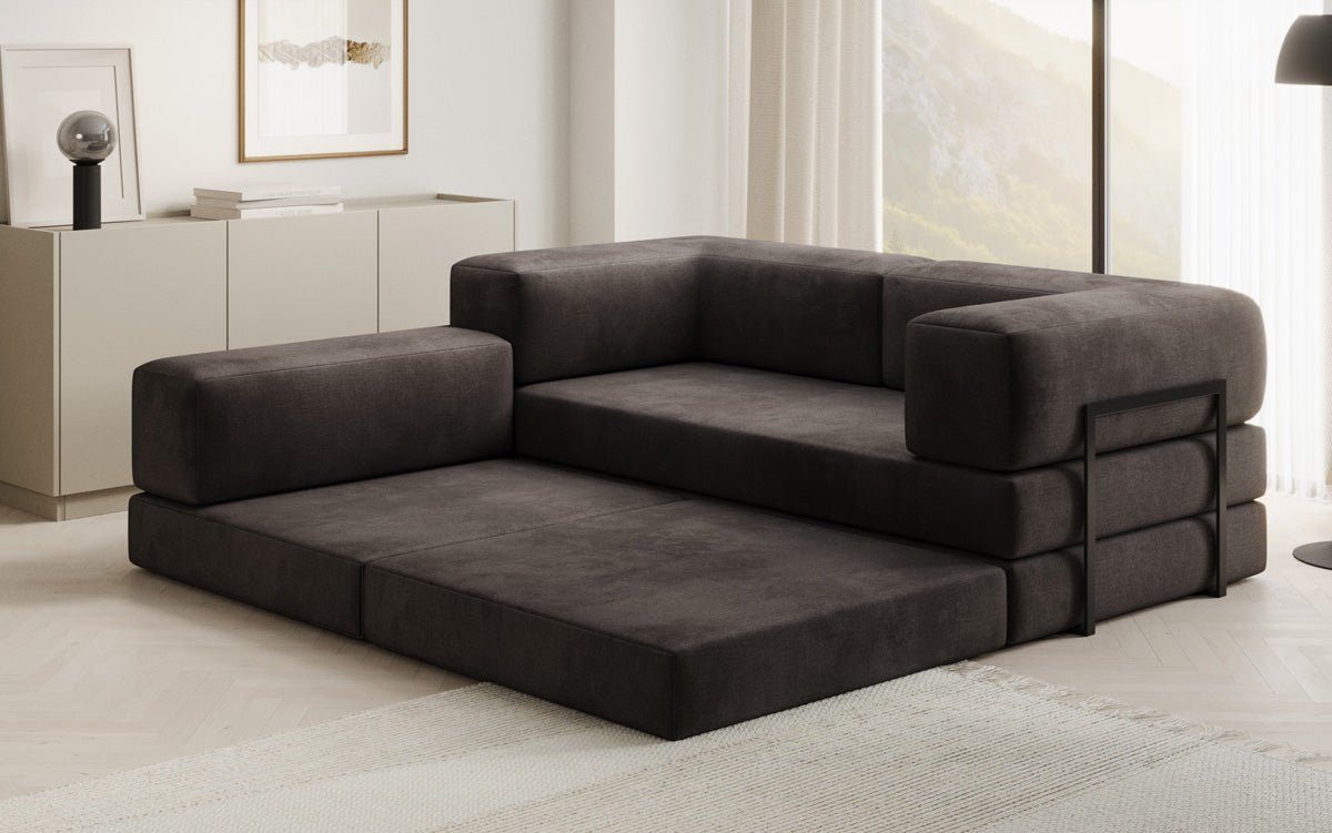 Luxusbetten24 Schlafsofa Designer Sofa Lazy L Mini in Samt, mit aufklappbarer Polsterlage für Liegefunktion – Bild 4 von 5