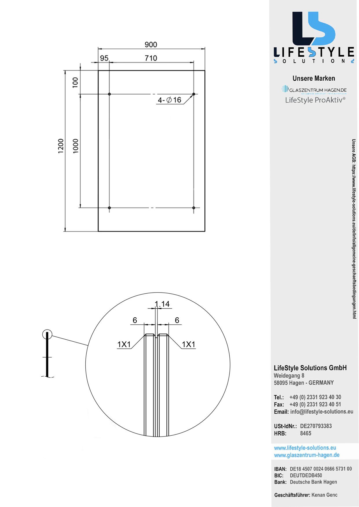 Glaszentrum Hagen Vordach Glaszentrum Hagen 120x90 cm Glasvordach Grau BK-STB