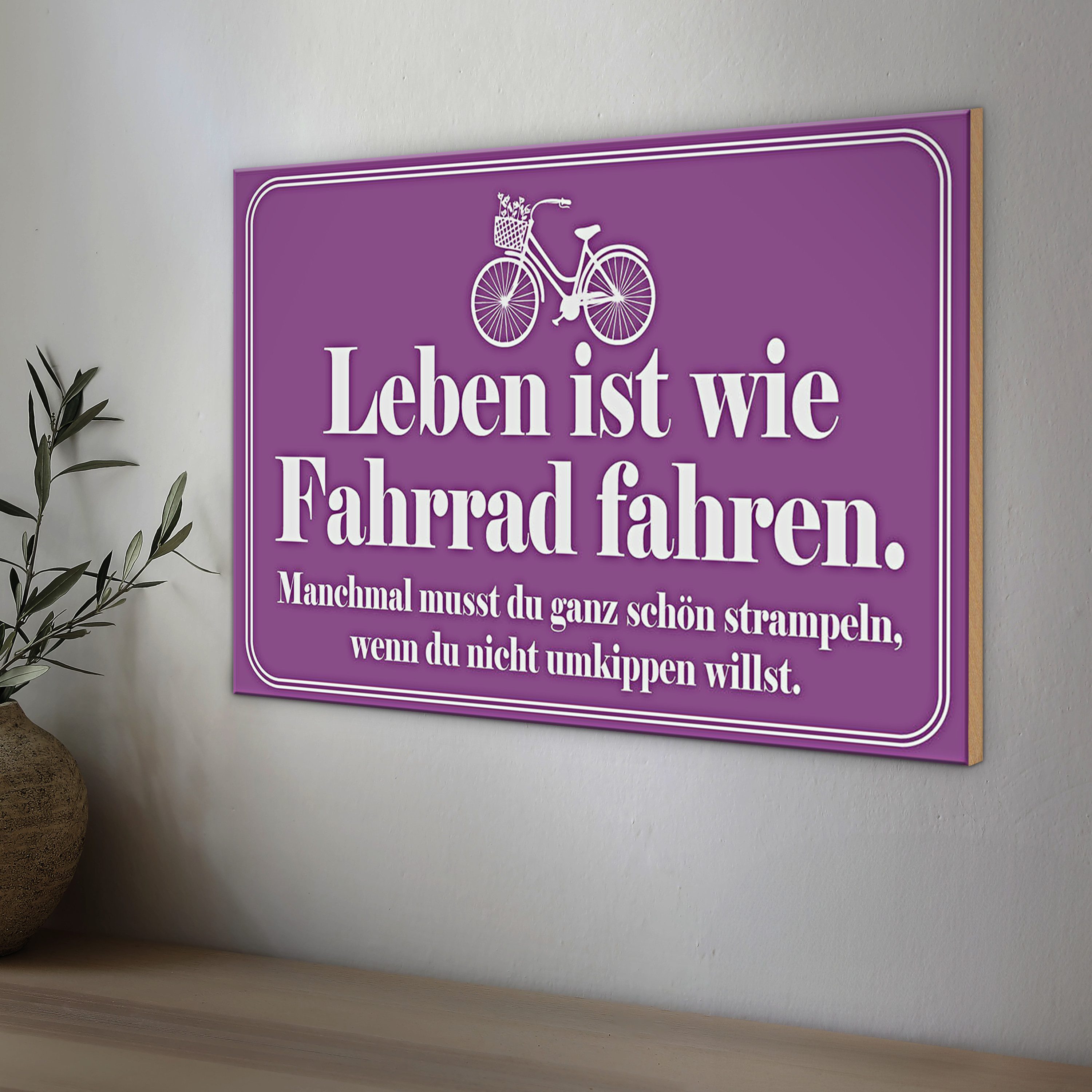 Roomando Holzbild Holzschild Spruch 30x20cm Leben ist wie Fahrrad fahren