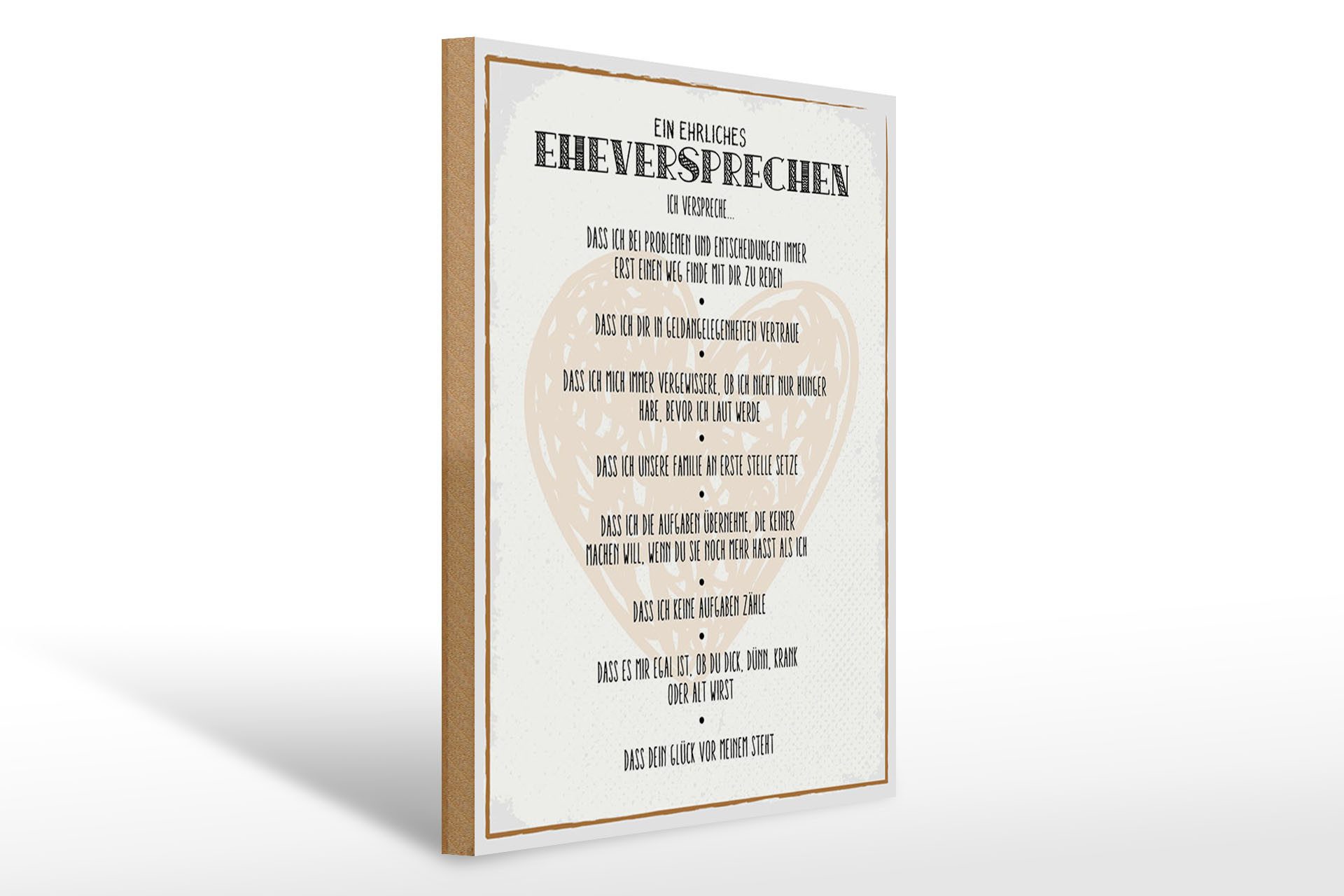 Holzbild Spruch 30x40cm ein ehrliches Eheversprechen Deko
