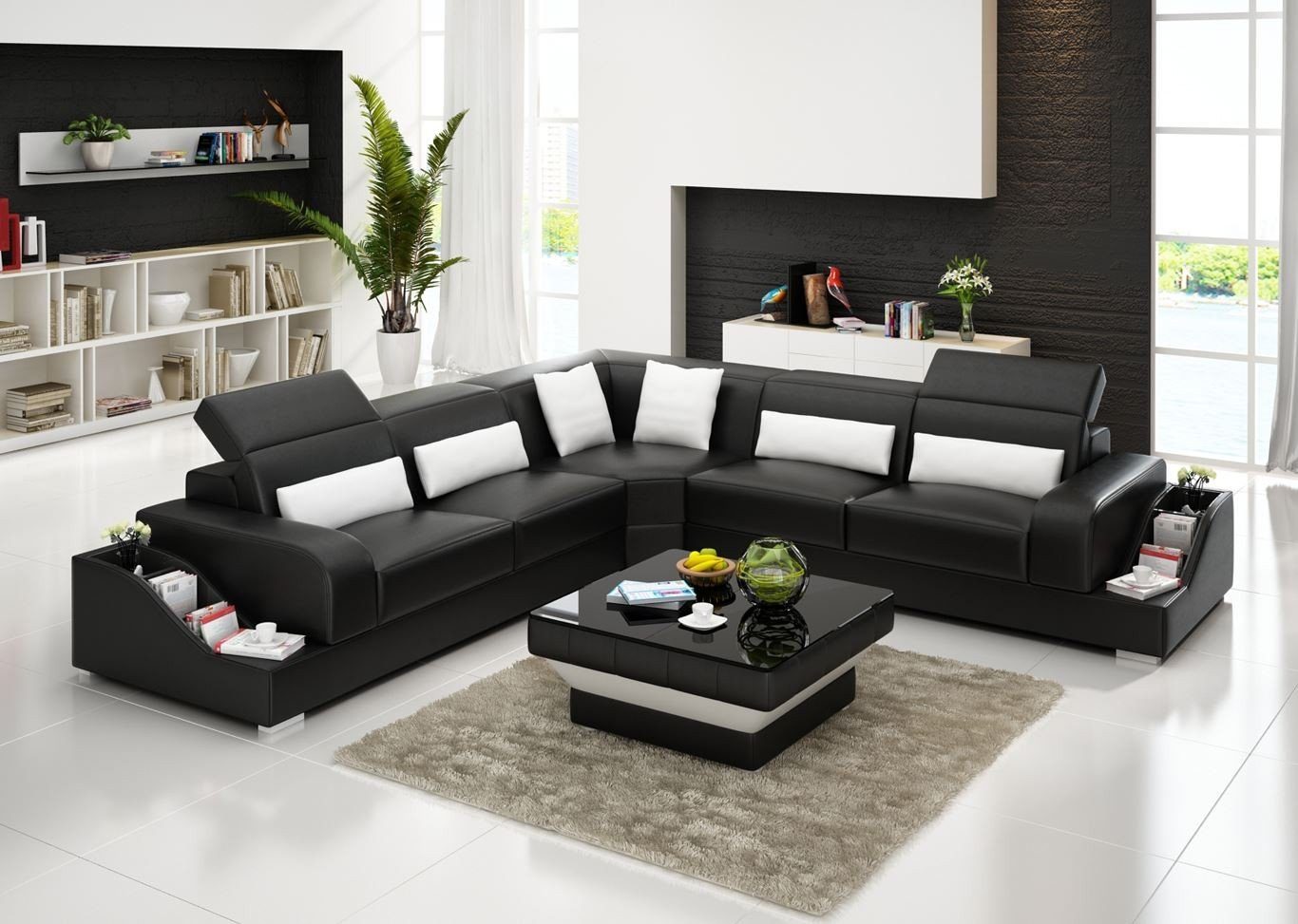 JVmoebel Ecksofa Ecksofa Leder Sofa Couch Polster Eck Sitz Wohnlandschaft Garnitur, Made in Europe Schwarz