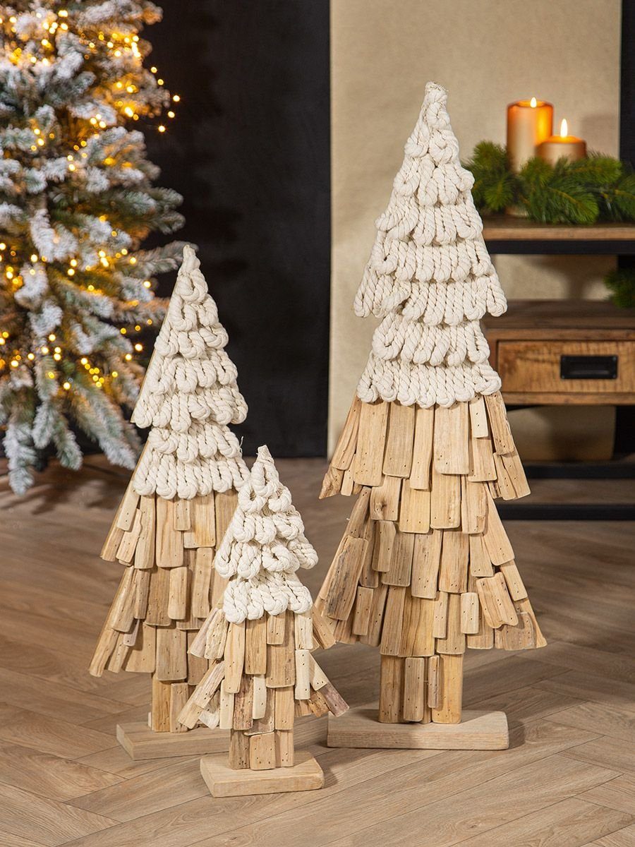 Rustikale 'Corda' Tannenbaum Dekoobjekt Set GILDE Holz Natürliches – 2er Weihnachtsdeko