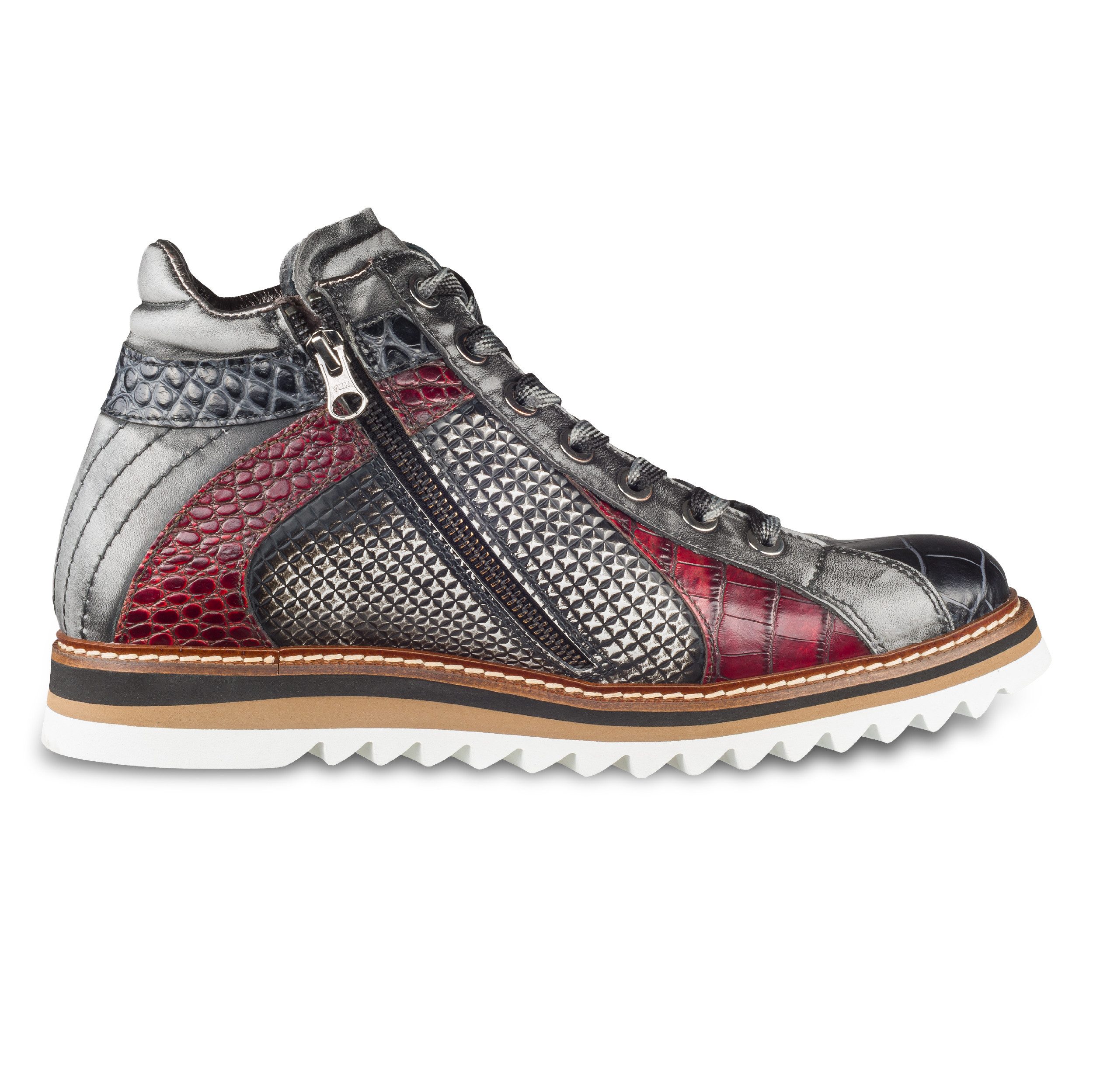 Lorenzi Lorenzi Sneaker-Stiefel Herren grau/rot/schwarz, Leder Krokoprägung Sneaker Handgefertigt