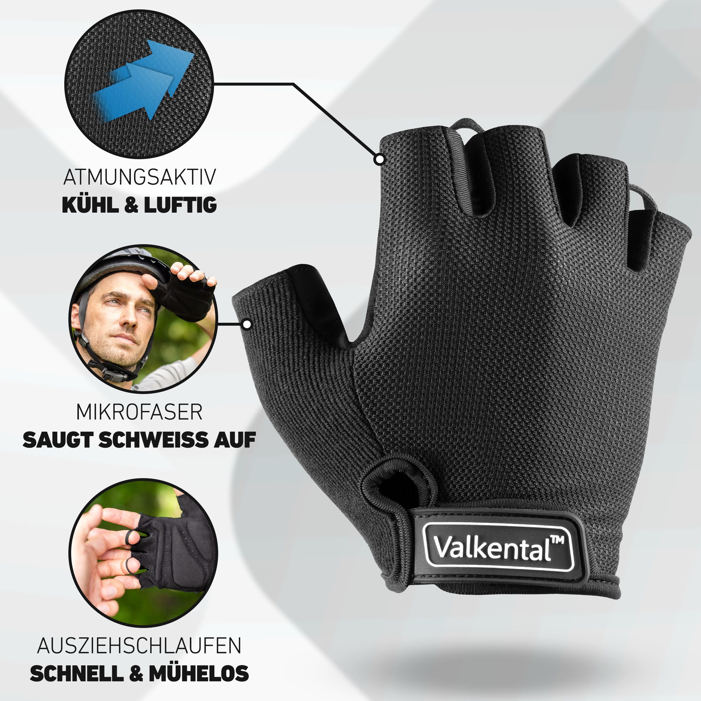 Valkental Fahrradhandschuhe Fingerlose Radhandschuhe für Herren & Damen Gepolstert rutschfest, weich & atmungsaktiv