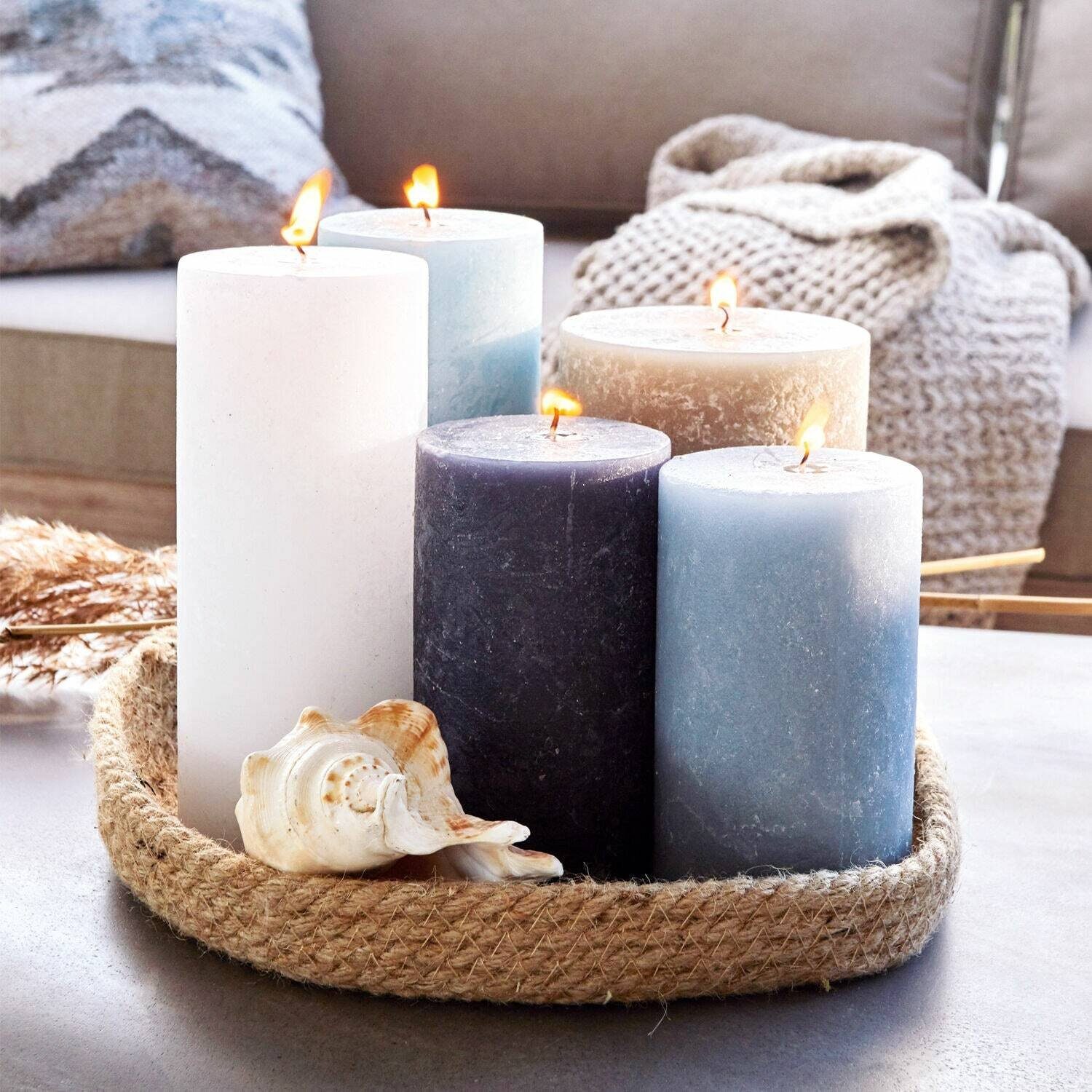 Mirabeau Stumpenkerze Kerze 5er Set Panagra blau/grau (5er Set, 5er Set), none