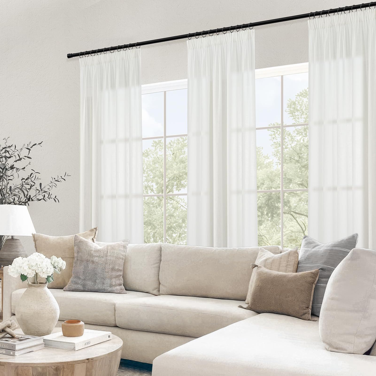 Topfinel Gardine Leinenoptik vorhänge mit kräuselband halbtransparent wohnzimmer (2 St), Kräuselband, halbtransparent, modern boho Weiß 140x145cm kinderzimmer S – Bild 5 von 5