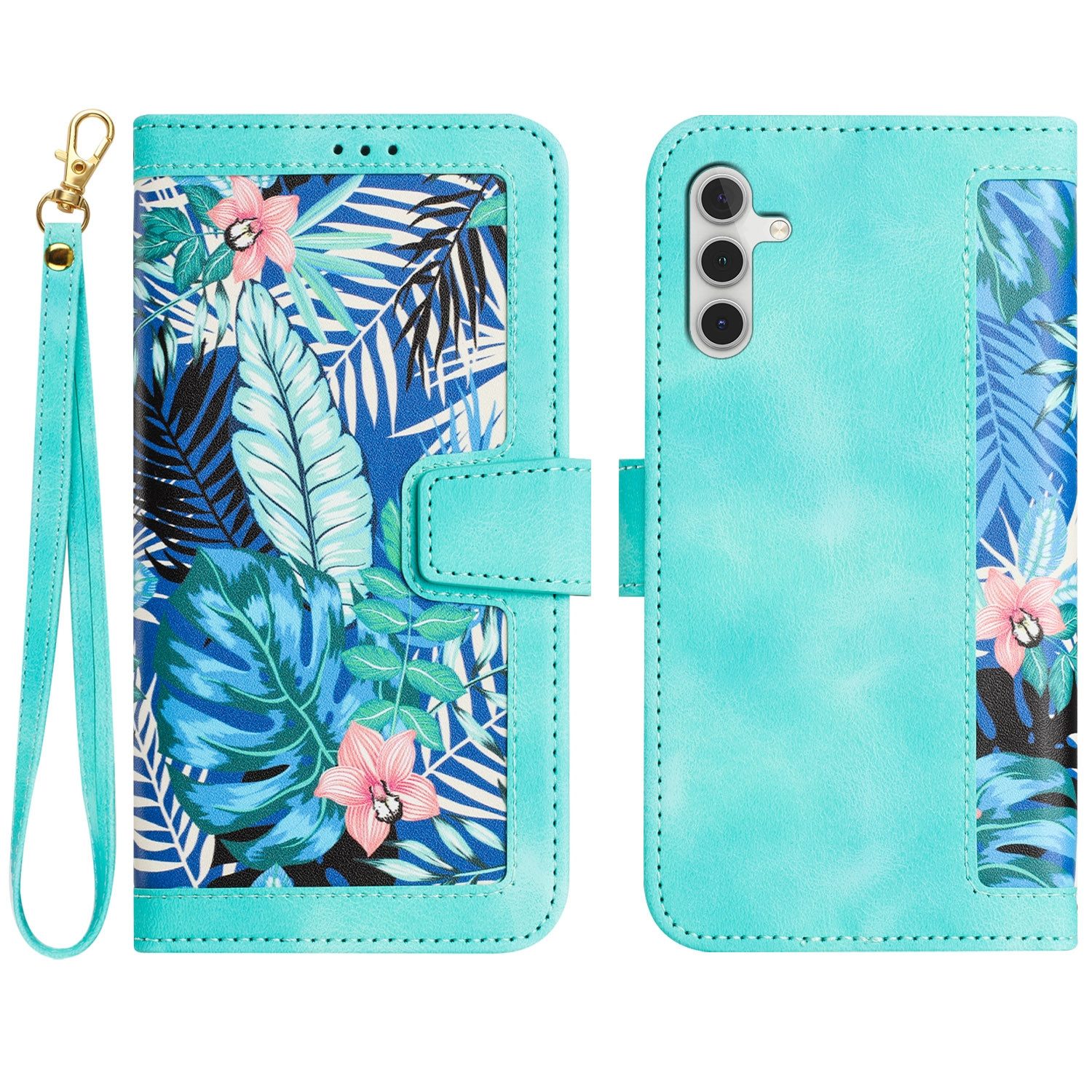 Smartphone-Hülle Für Samsung Galaxy S25 Kunstleder Book Wallet Blumen Tasche Hülle Grün
