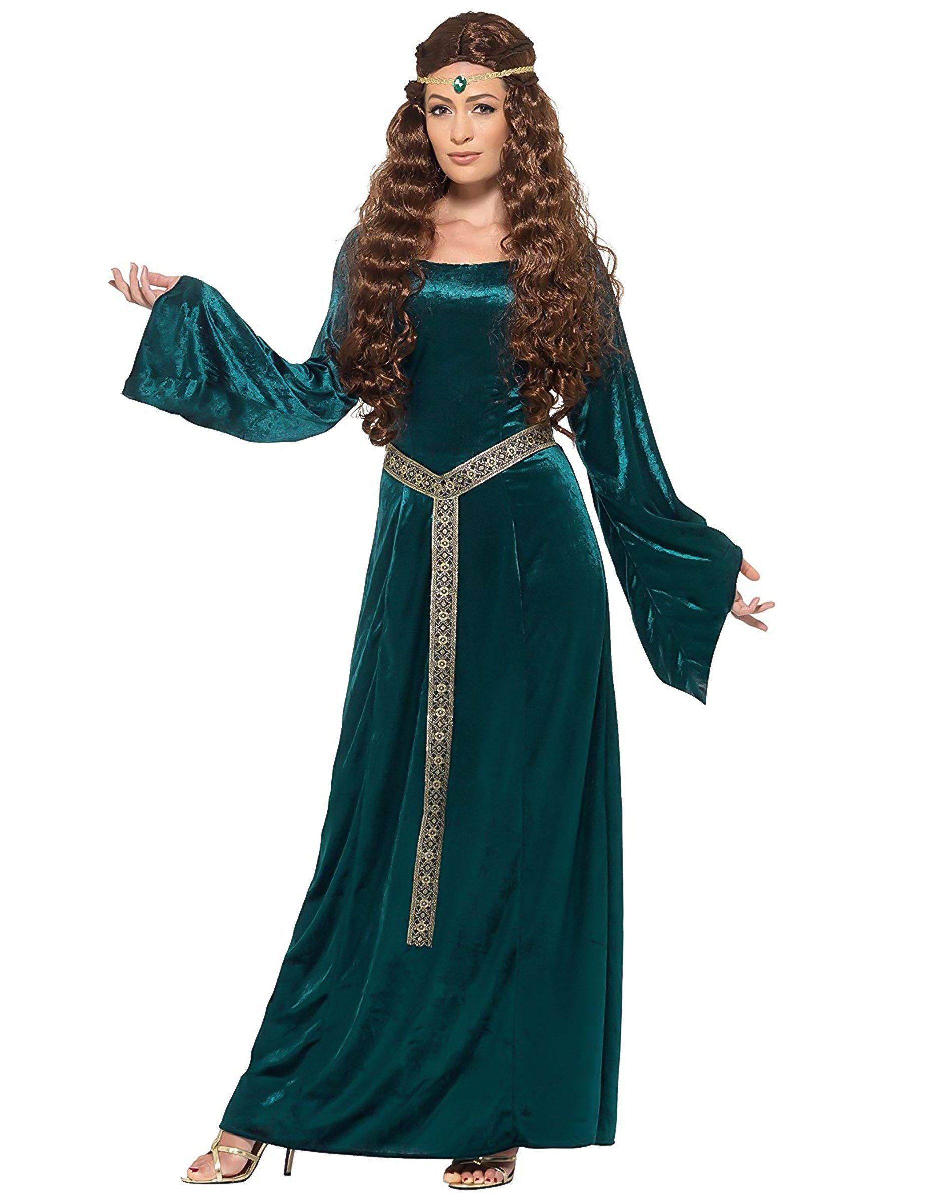 Smiffys Kostüm edle Mittelalter Hofdame Damenkostüm Drachenmutter Samtoptik grün-gold