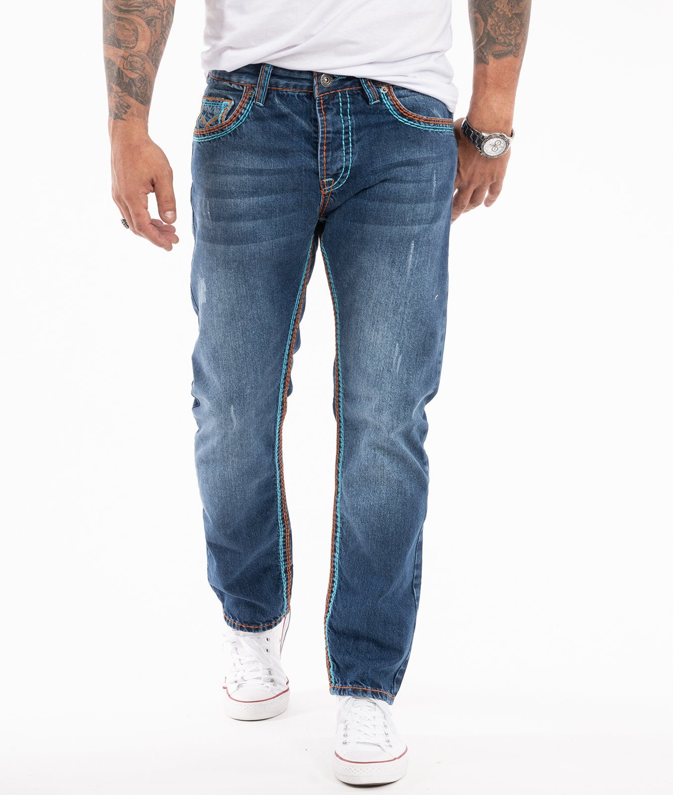 Straight-Jeans Creek dicke Rock Herren Jeans Nähte RC-2270