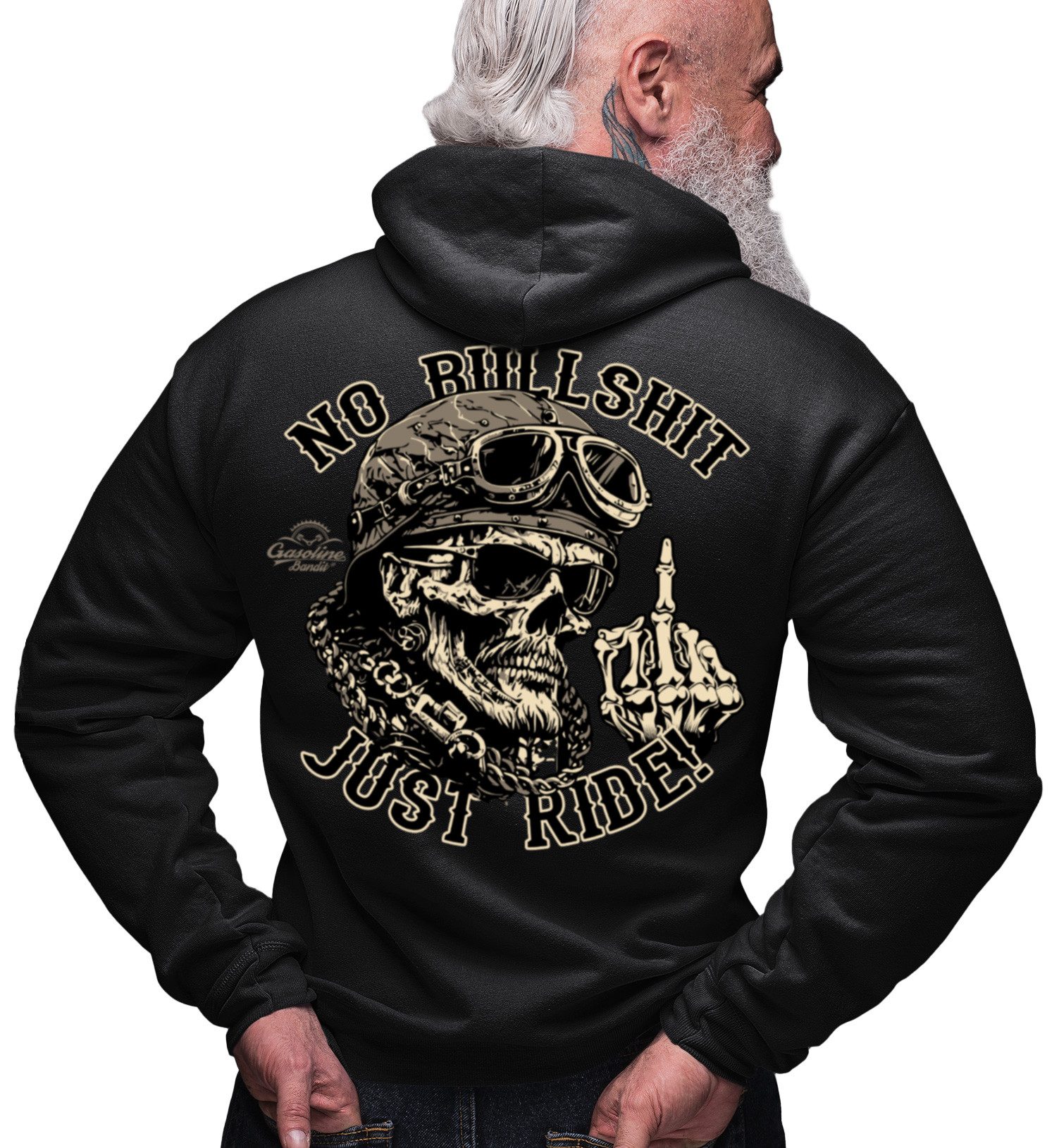 GASOLINE BANDIT® Kapuzensweatjacke für Motorradfahrer: Just Ride mit Kapuze
