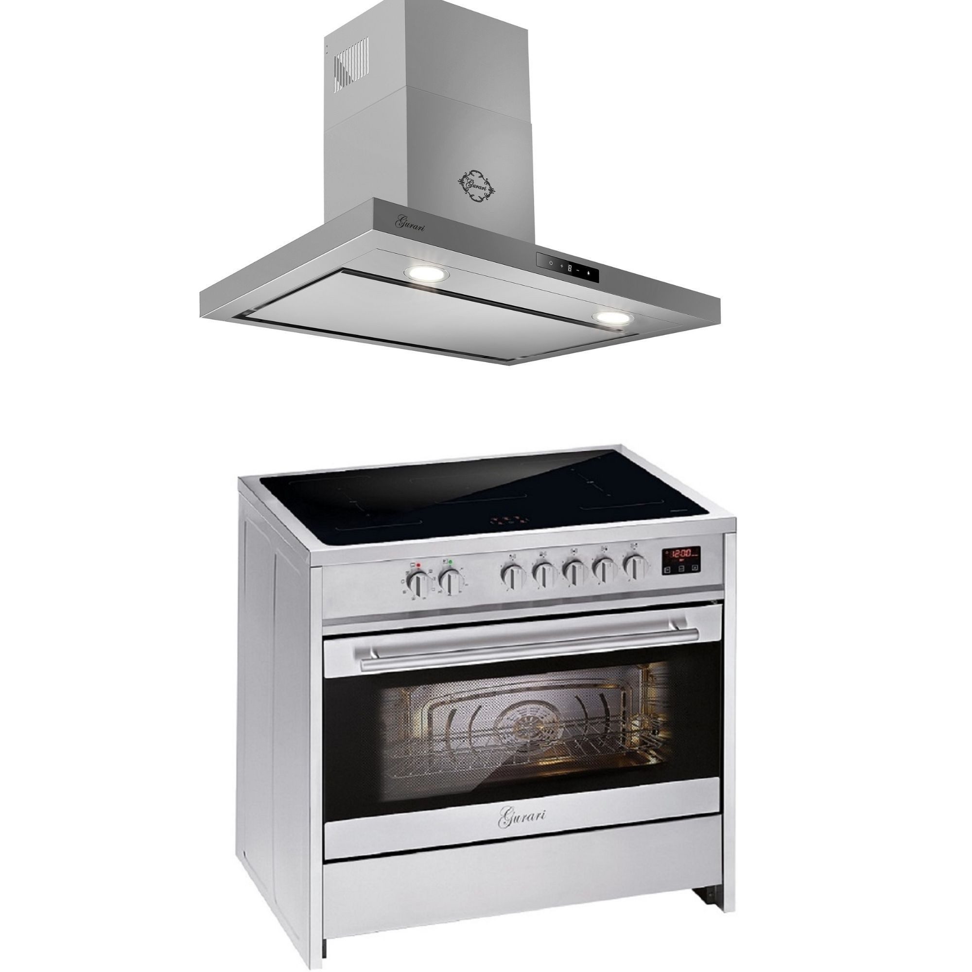 GURARI Induktions Herd-Set Induktions Standherd 90 cm, 121L, Range Coocker+Dunstabzugshaube 90 cm E 913 X+CH 5001,., mit 1-fach-Teleskopauszug, Induktions Standherd 90 cm+Dunstabzugshaube 90 cm