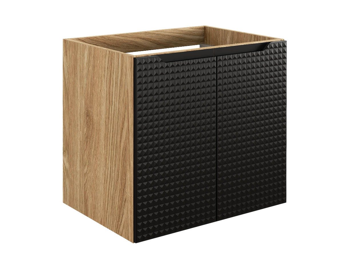 einfachgutemoebel Waschtisch-Set Bad Waschplatz LUX Onyx 60cm mit Türen, zum Unterbau, schwarz-oak, (Badmöbel Set, 1-St., Waschtisch Unterschrank)