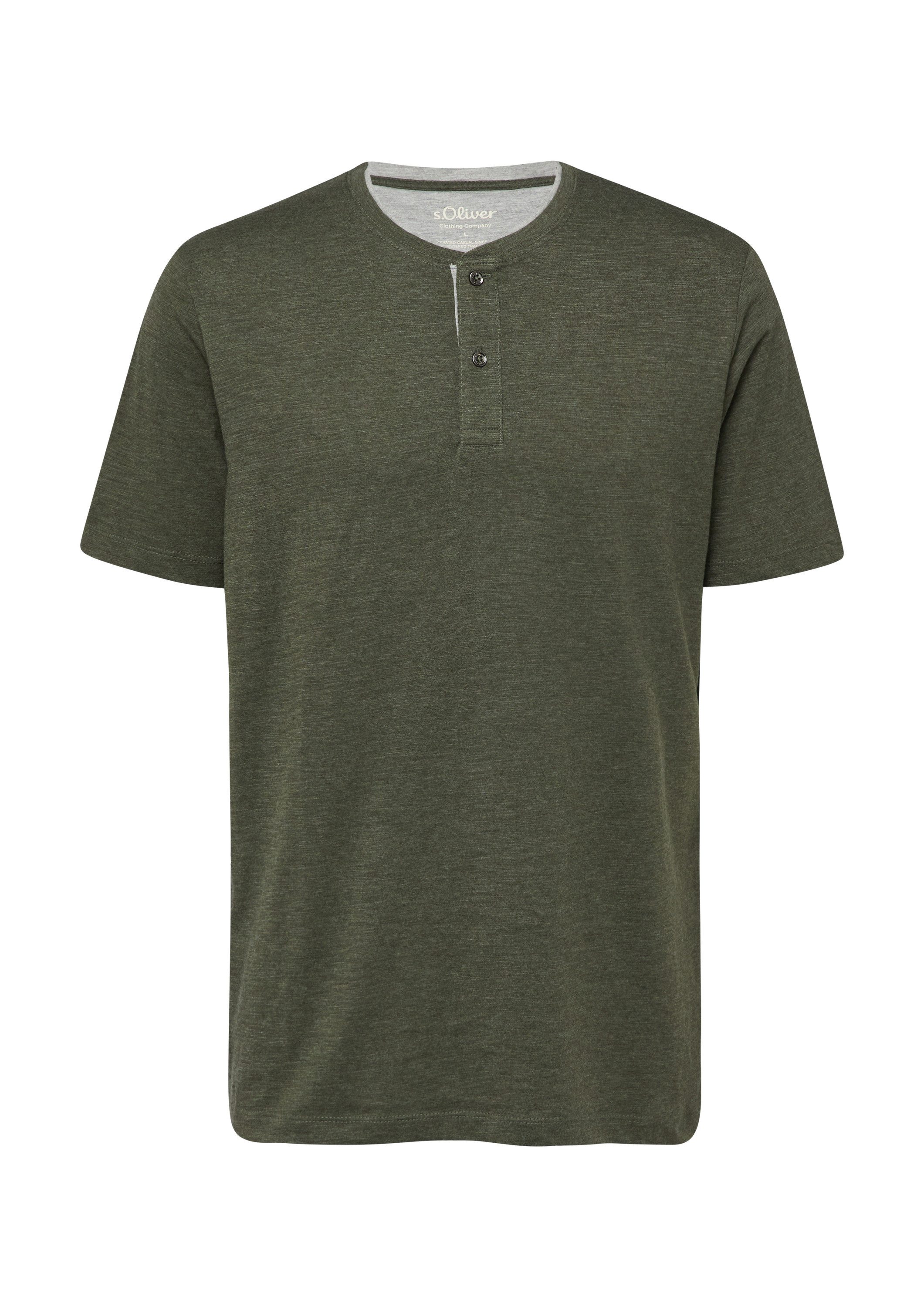 s.Oliver Kurzarmshirt T-Shirt Weiches Henley-Shirt aus Melange-Jersey